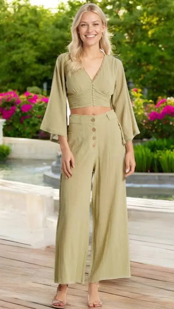 Crop Top Pants Set - Premium Resort Wear | Luxury Co-ord Set for Vacation & Cruise | Club Moda