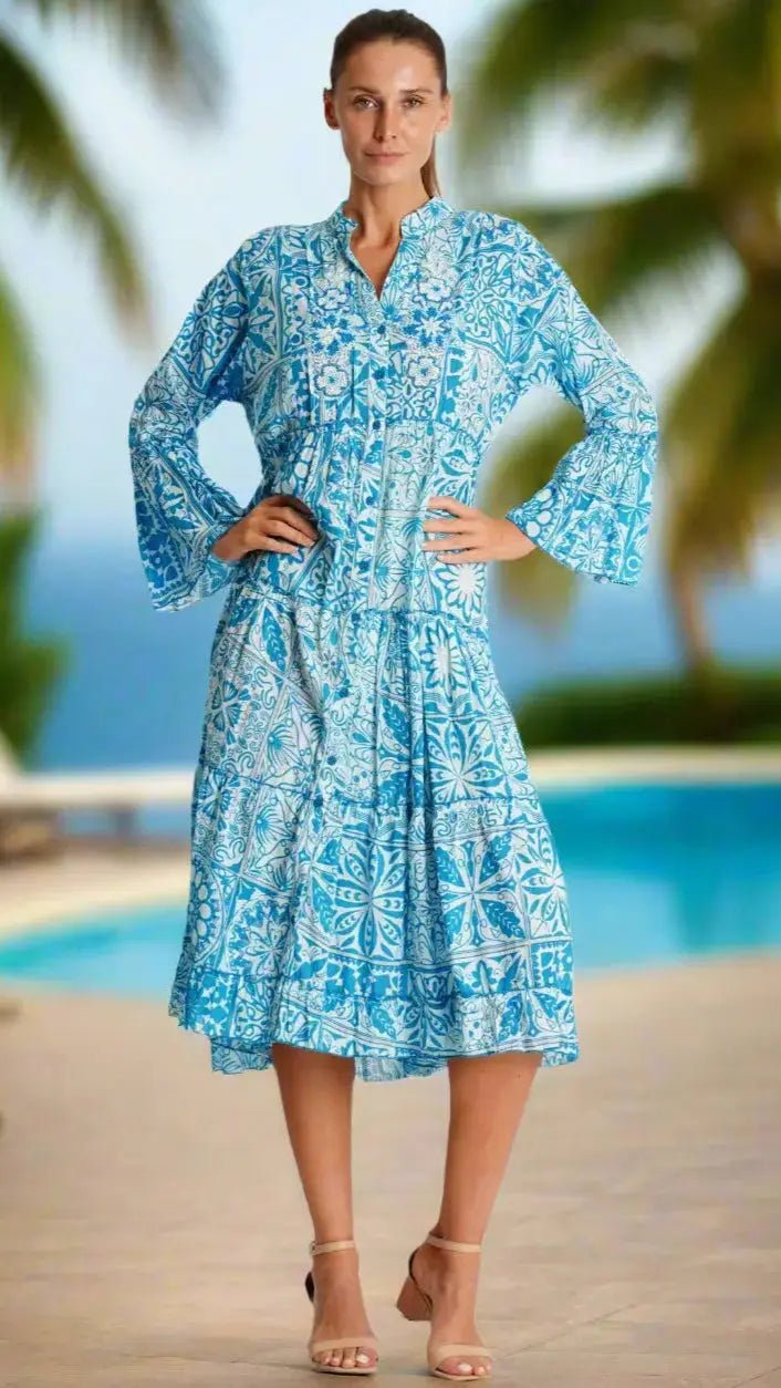 Danae Midi Shirt Dress - Designer Shirt Dress | Elegant Kaftan Cover Up Dress | Club Moda USA