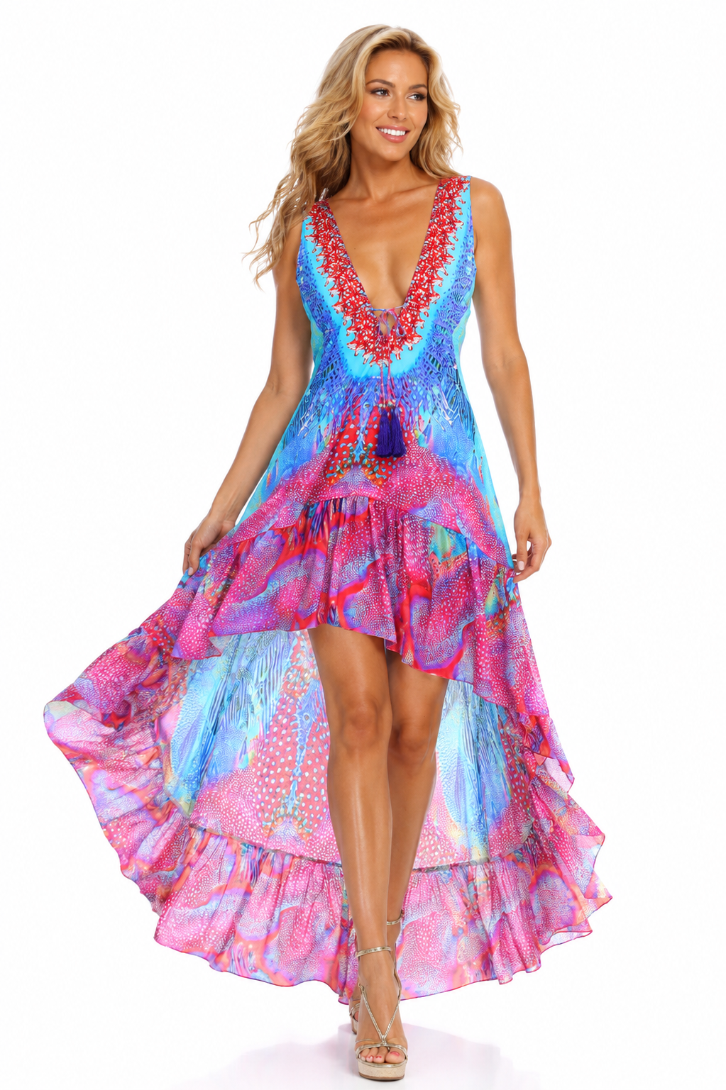 Designer High Low Multi-Color Vacay Dress