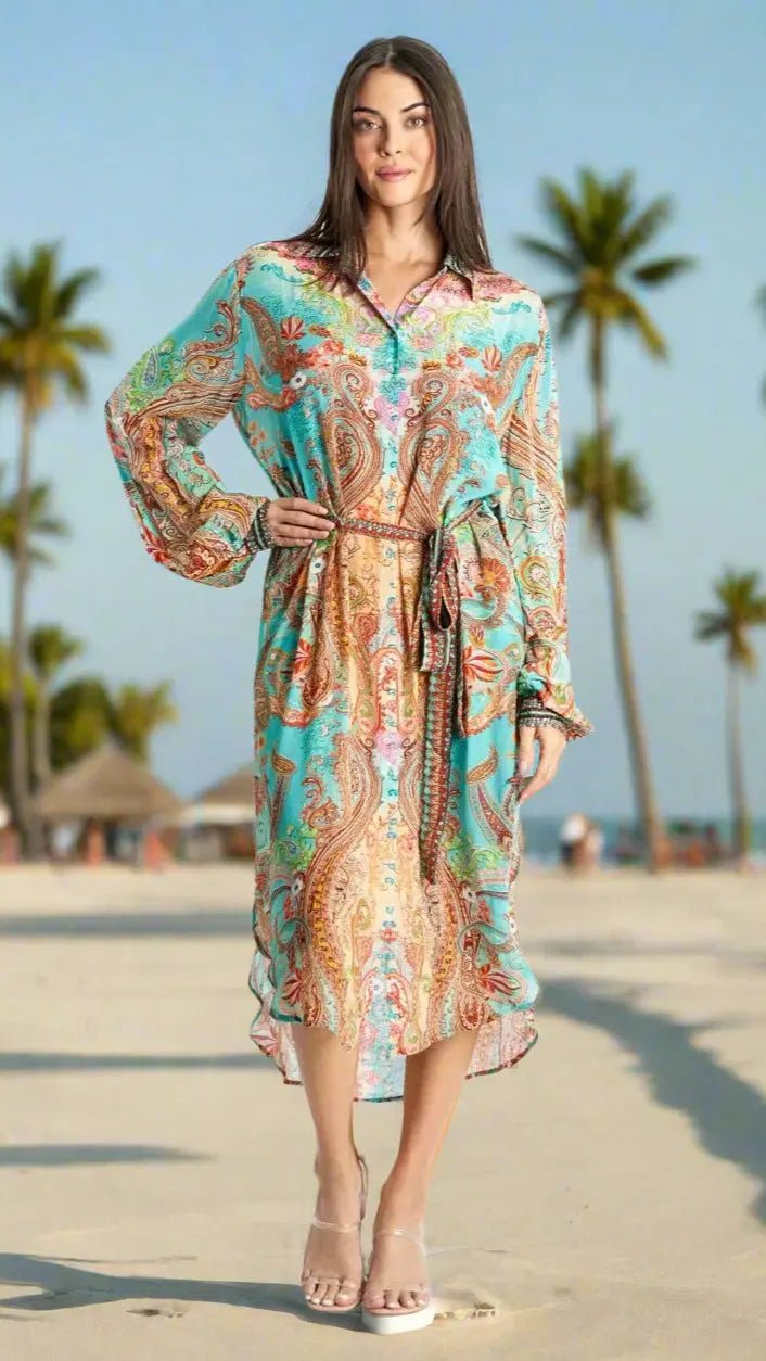 Button-Front Floral Shirtdress - Premium Resort Wear | Luxury Shirt Dress for Vacation & Cruise | Club Moda