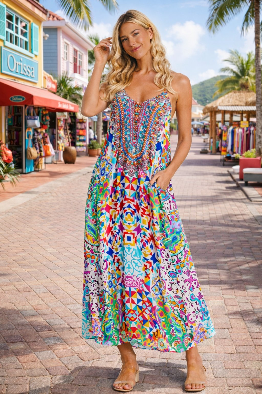 Elegant Racerback Maxi Dress – Designer Resort Wear - Premium Resort Wear | Luxury Maxi Dress for Vacation & Cruise | Club Moda