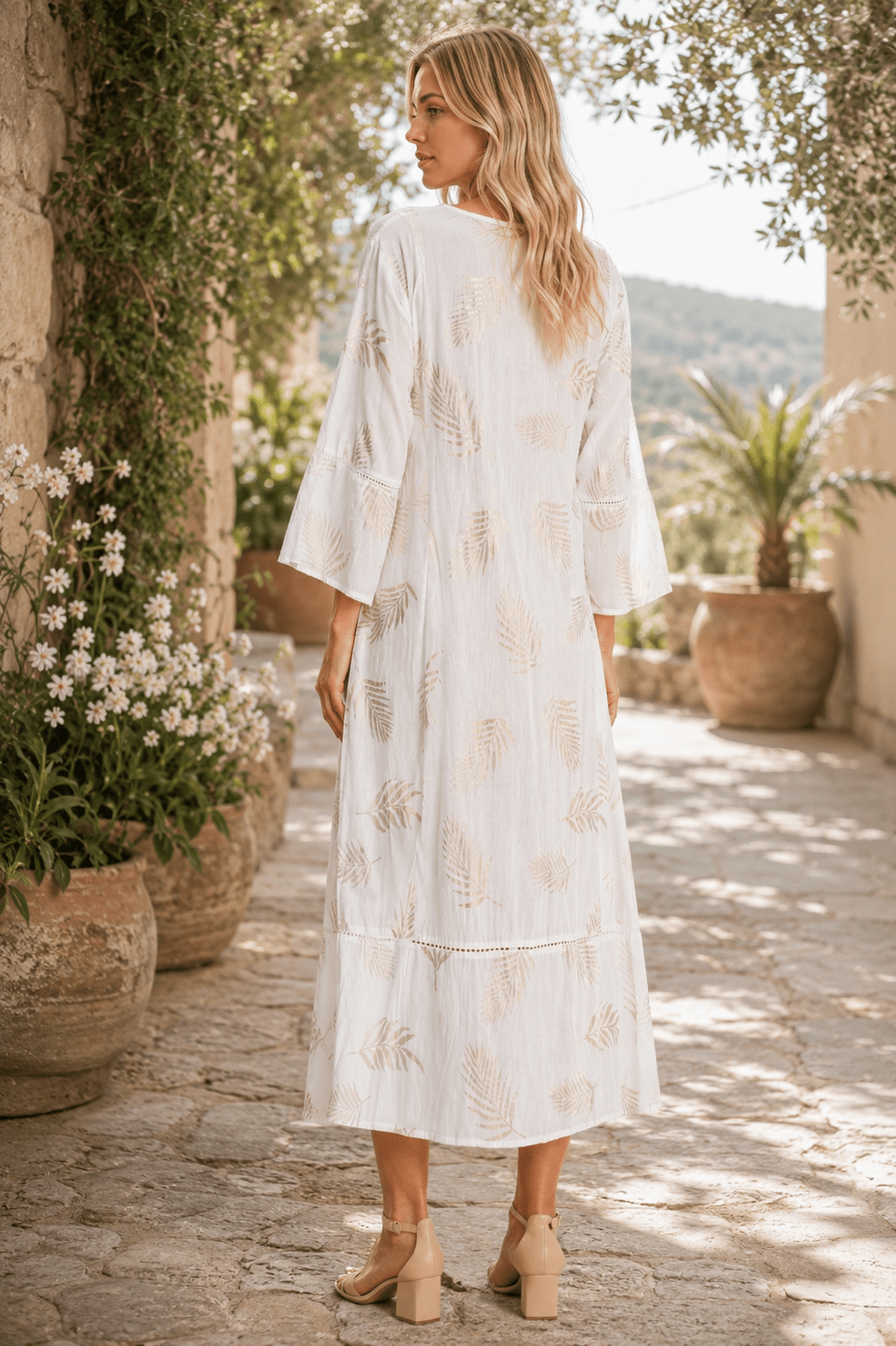 Embroidered White Caftan Dress