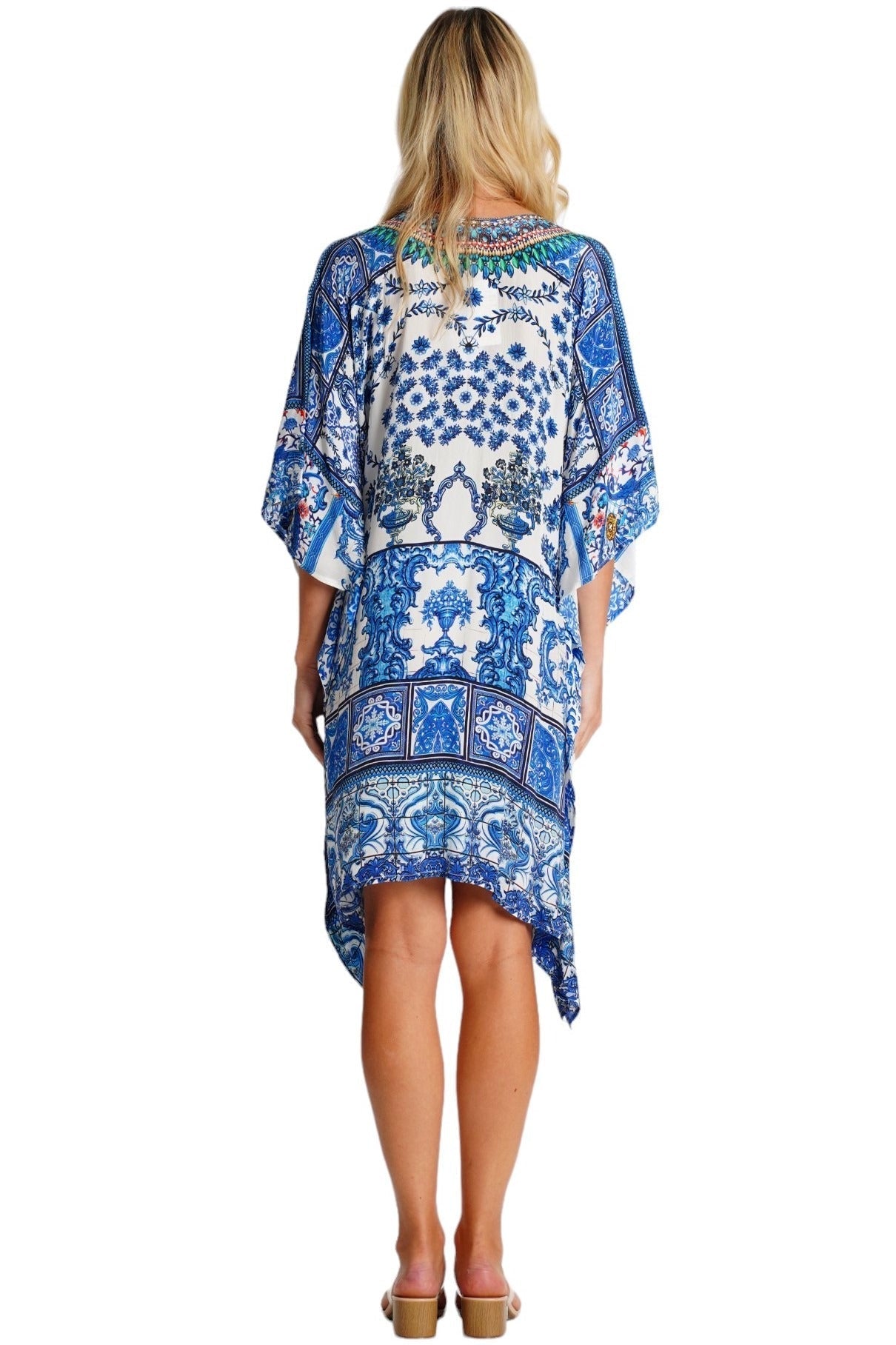 Tropical-print festival kaftan dress, shown from another angle
