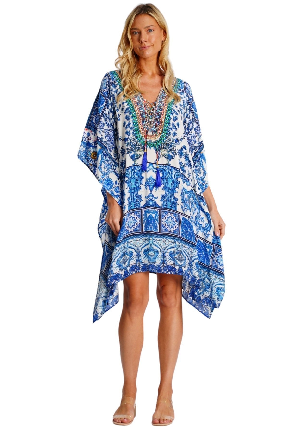 Tropical-print festival kaftan dress, further product view