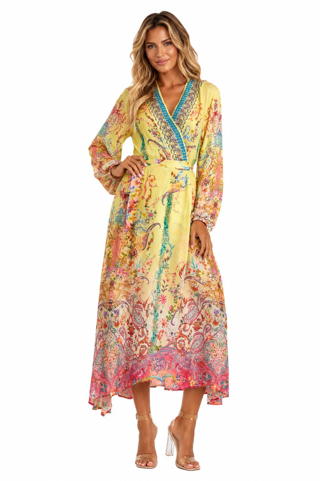 Floral-print maxi wrap dress, shown from another angle