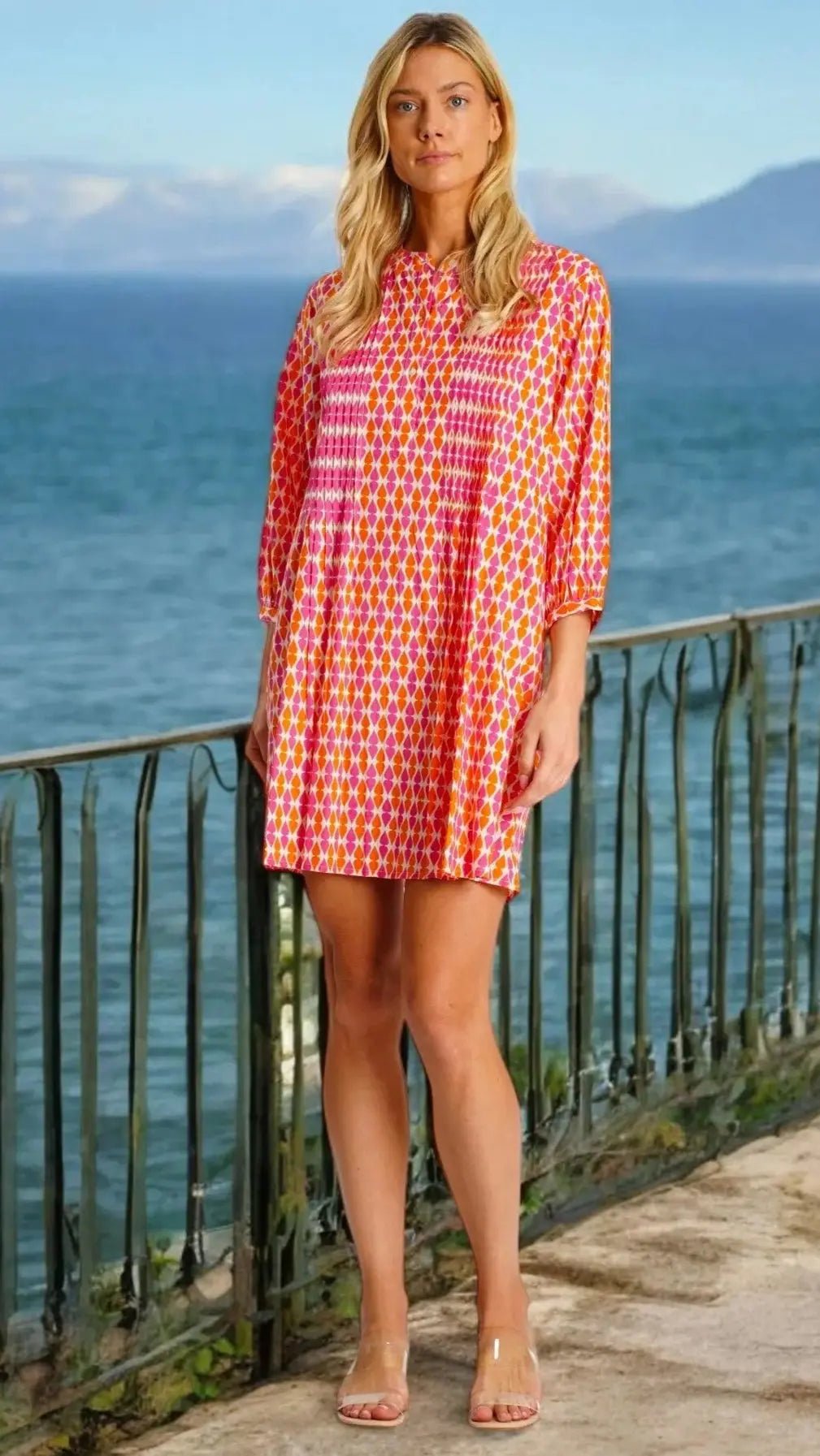 Front Pleated Shirt Dress - Premium Resort Wear | Luxury Shirt Dress for Vacation & Cruise | Club Moda