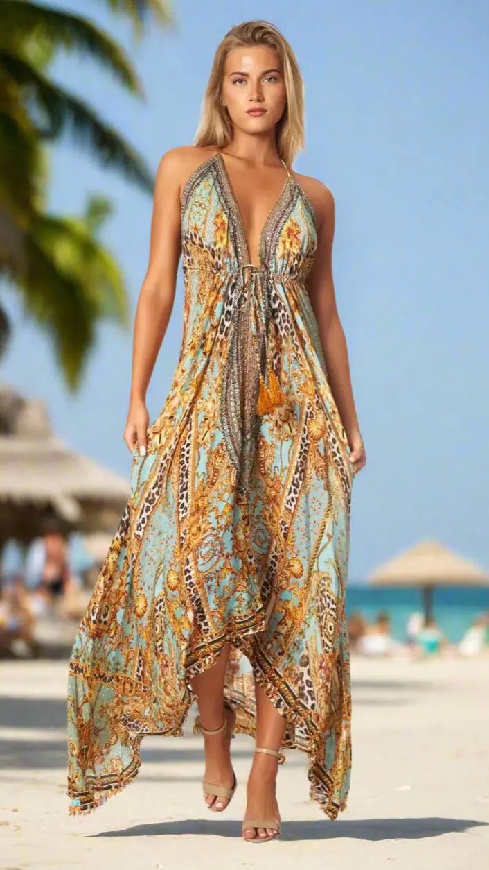 Halter Maxi Dress - Premium Resort Wear | Luxury Maxi Dress for Vacation & Cruise | Club Moda