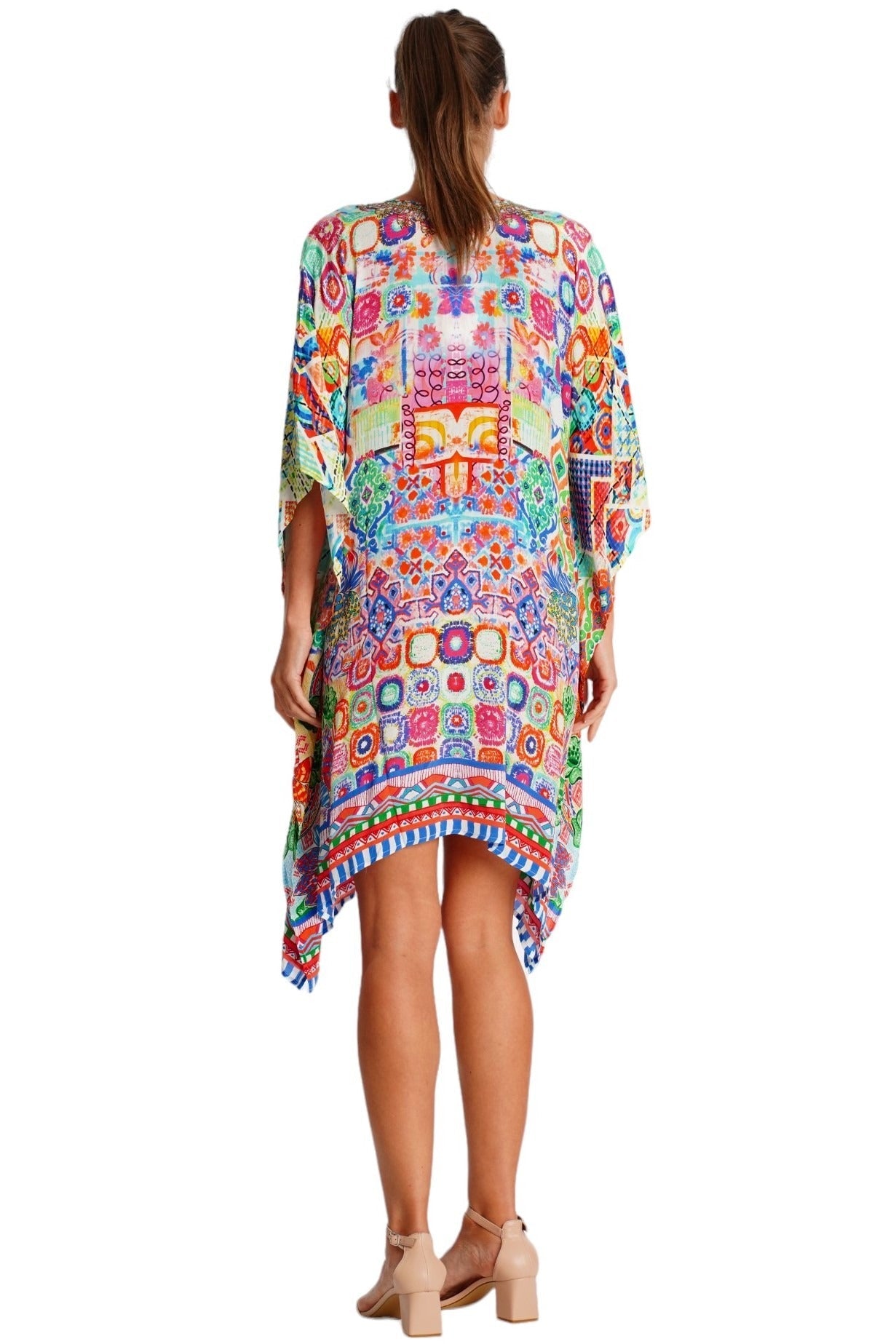 Handcrafted artisan kaftan dress, shown from another angle