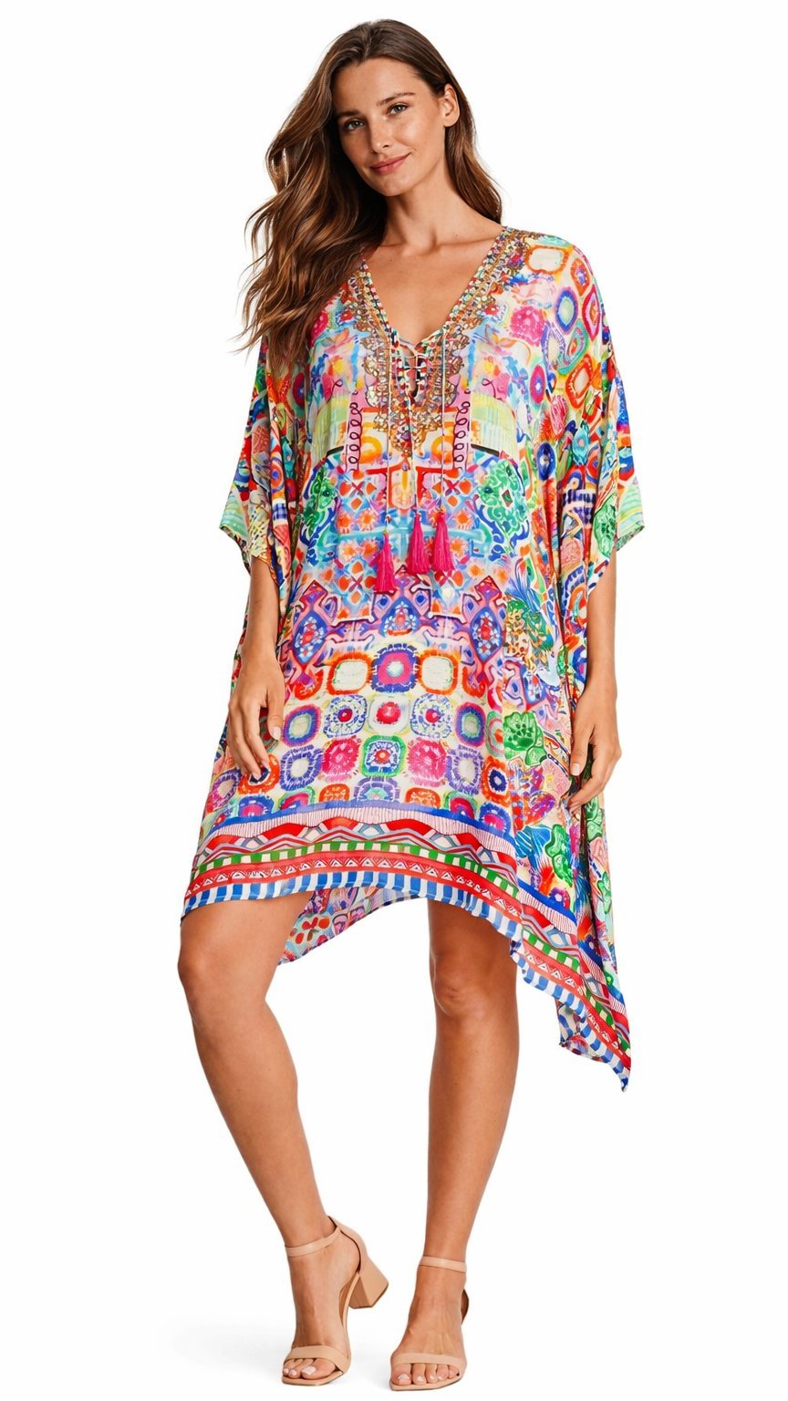 Handcrafted kaftan dress with a loose resort silhouette, additional view