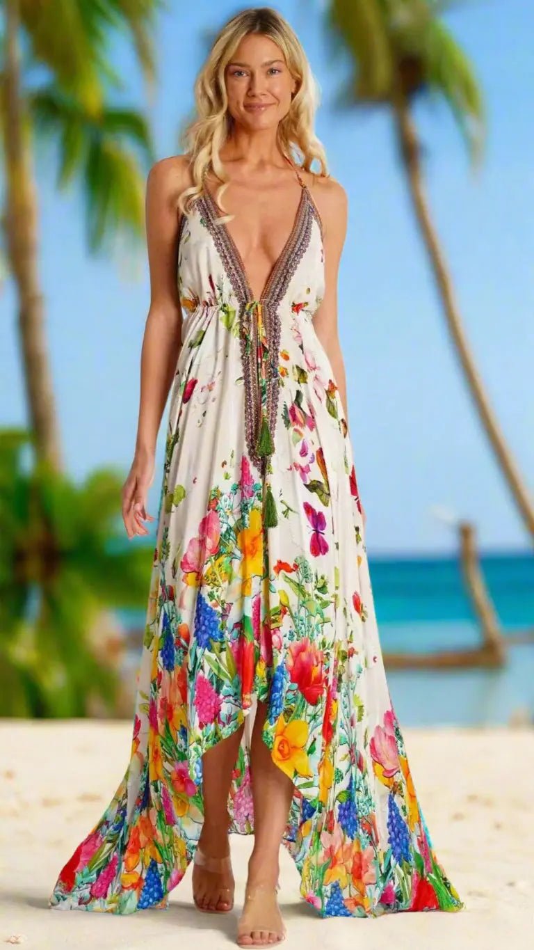 High-Low Halter Maxi Dress - Premium Resort Wear | Luxury Maxi Dress for Vacation & Cruise | Club Moda