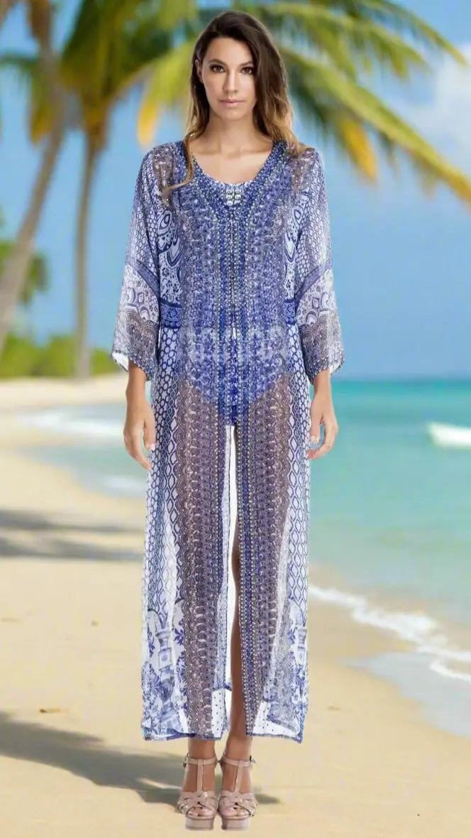 Balearic Beauty Long Cape Kimono with Matching Swimwear | ResortWear Wholesale - La Moda Clothings