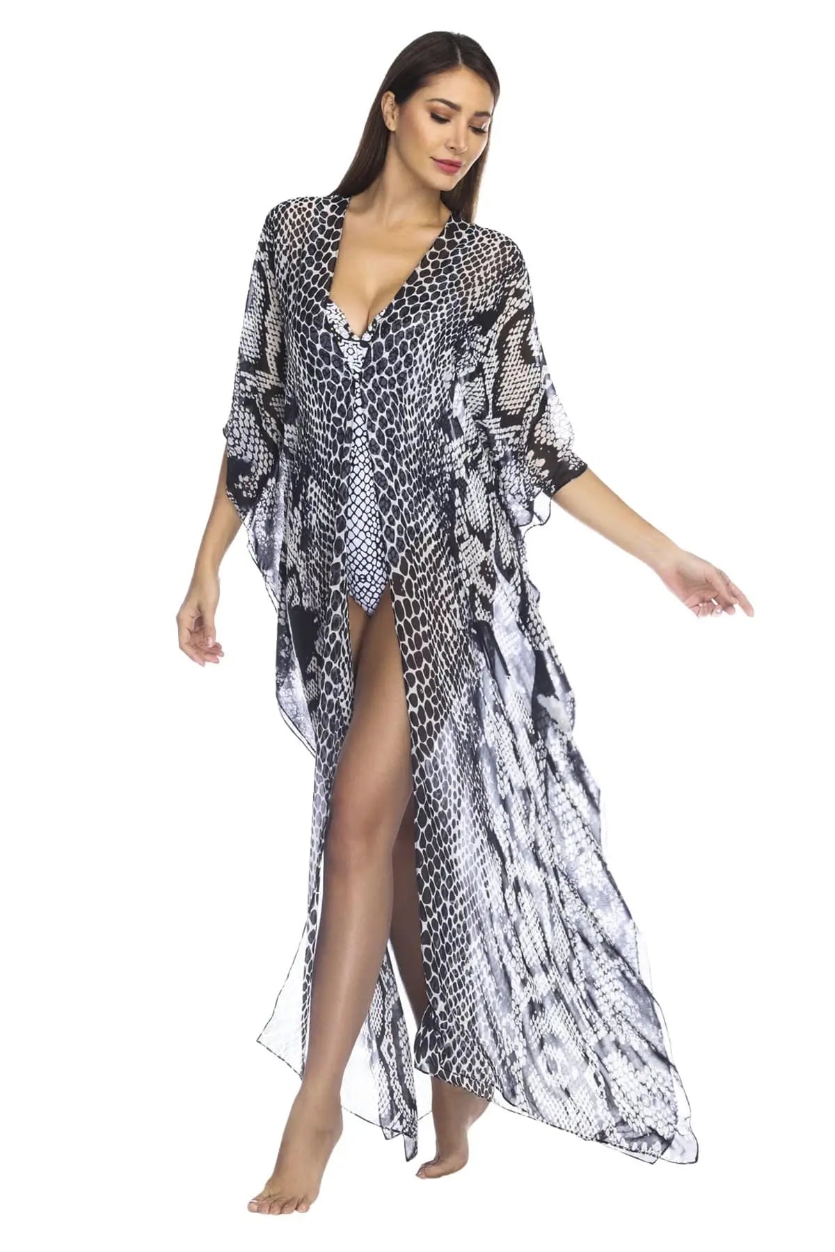 Front Open Maxi Kaftan - Side Drape Maxi Kaftan - La Moda Clothings
