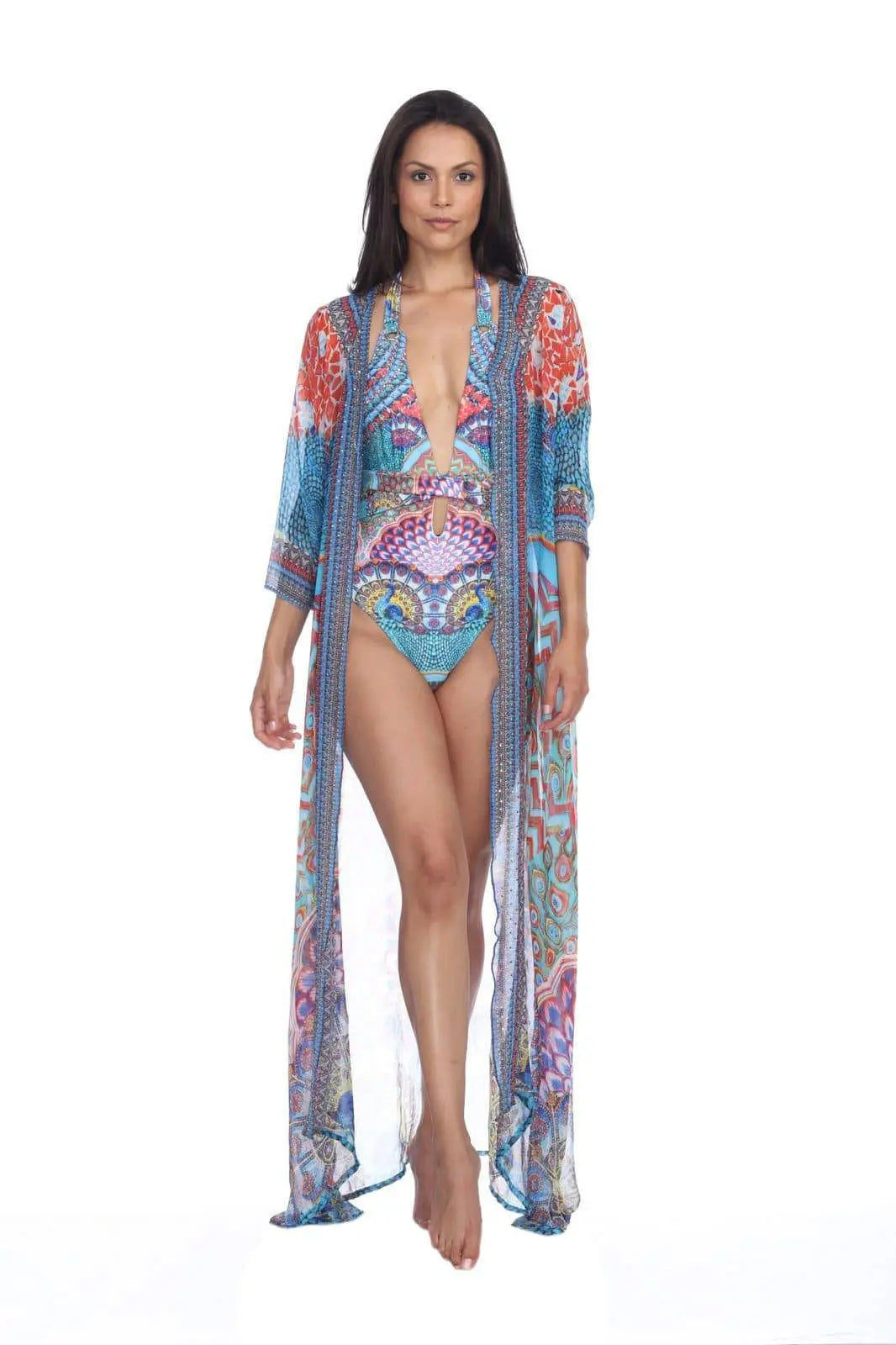 Wholesale Designer Swimwear Cover Up Kimonos For Women In Multi-Color Prints In Imported Polyester - La Moda Clothings