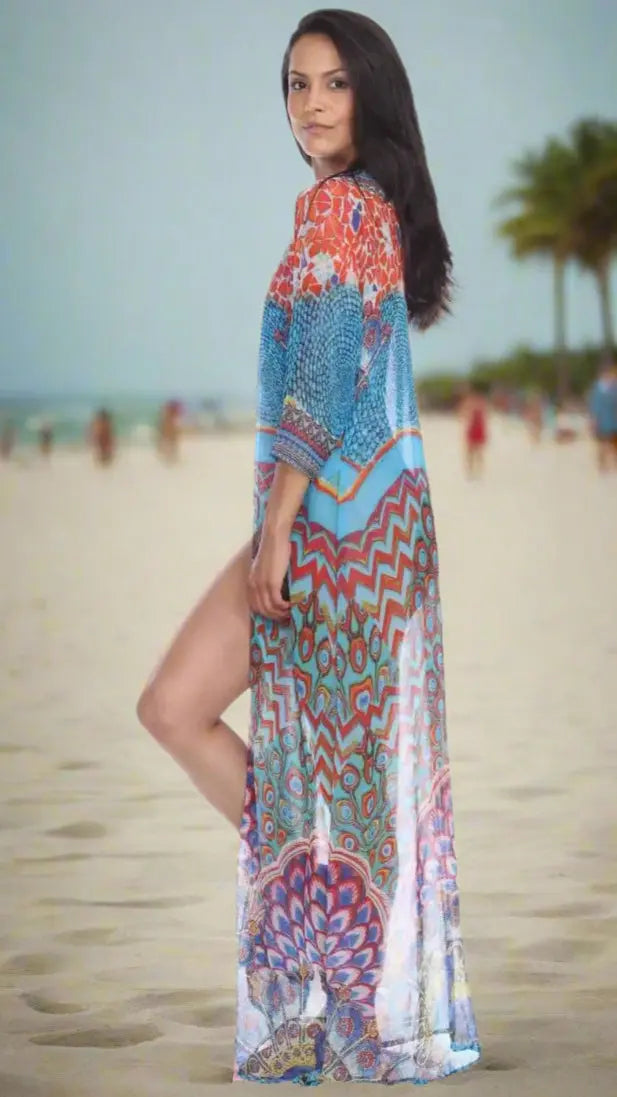 Wholesale Designer Swimwear Cover Up Kimonos For Women In Multi-Color Prints In Imported Polyester - La Moda Clothings