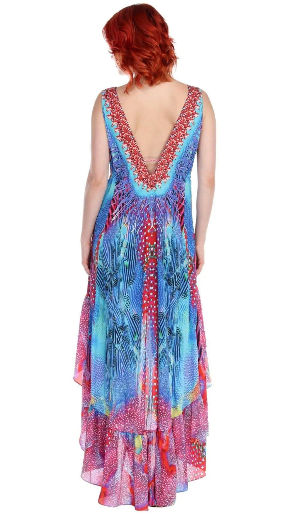 Designer High Low Polyester Multi-Color Dress - La Moda Clothings
