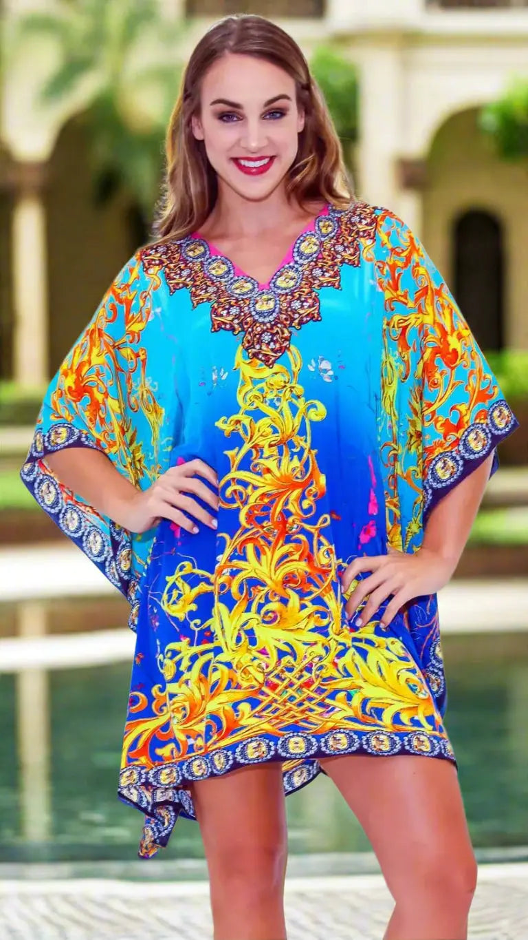Premium Women's Kaftan by Club Moda – boho chic beach kaftan, lightweight women’s resort wear, tropical vacation cover up, cruise outfit, summer fashion.