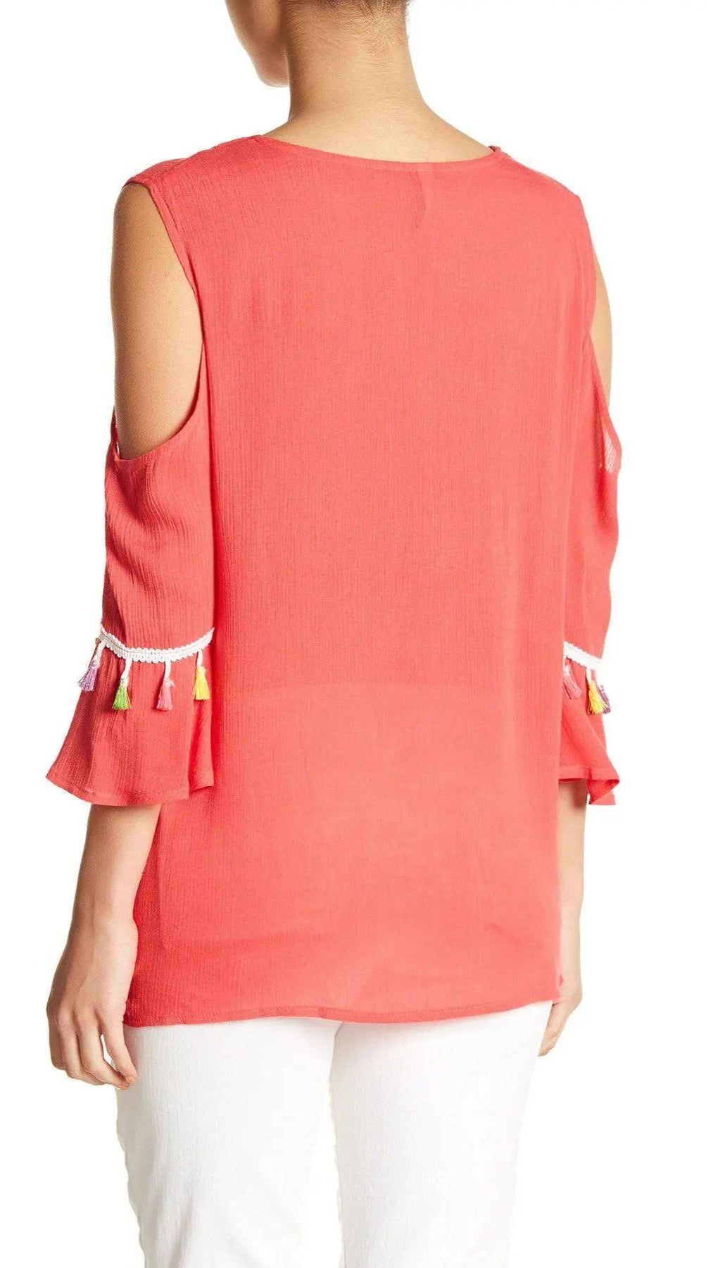 Embroidered Cold ShoulderTop with Colorful Tassels - La Moda Clothings