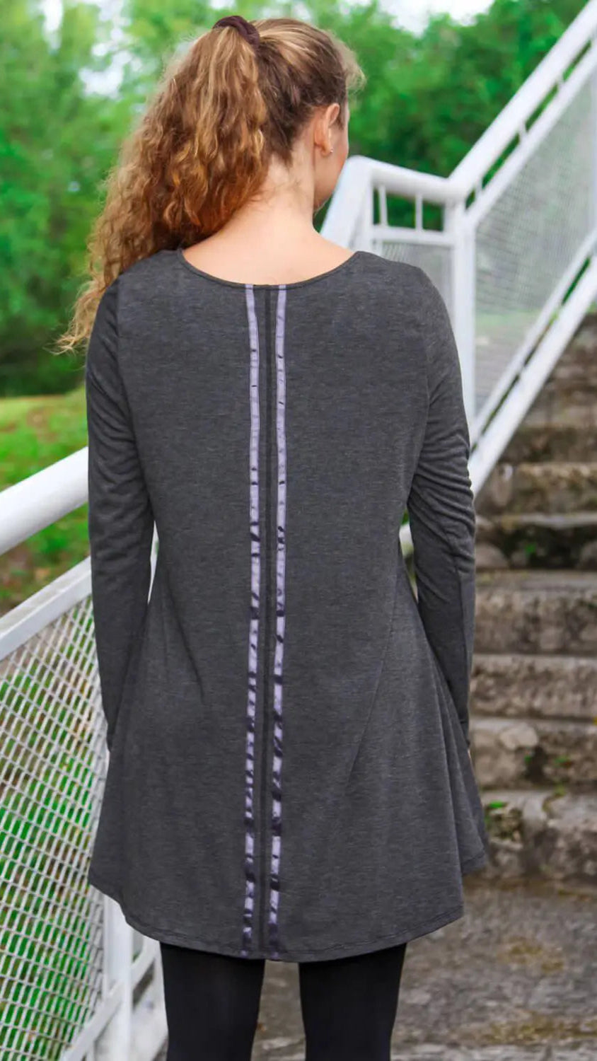Hi Low Tunic Top in Charcoal and Ash Colors | Knit Tunics Wholesale - La Moda Clothings