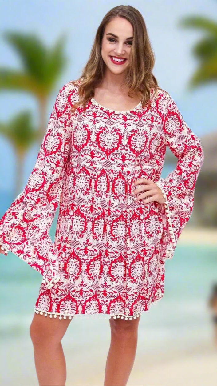Multi Colored Full Sleeved Beach Cover Up Dress - La Moda Clothings