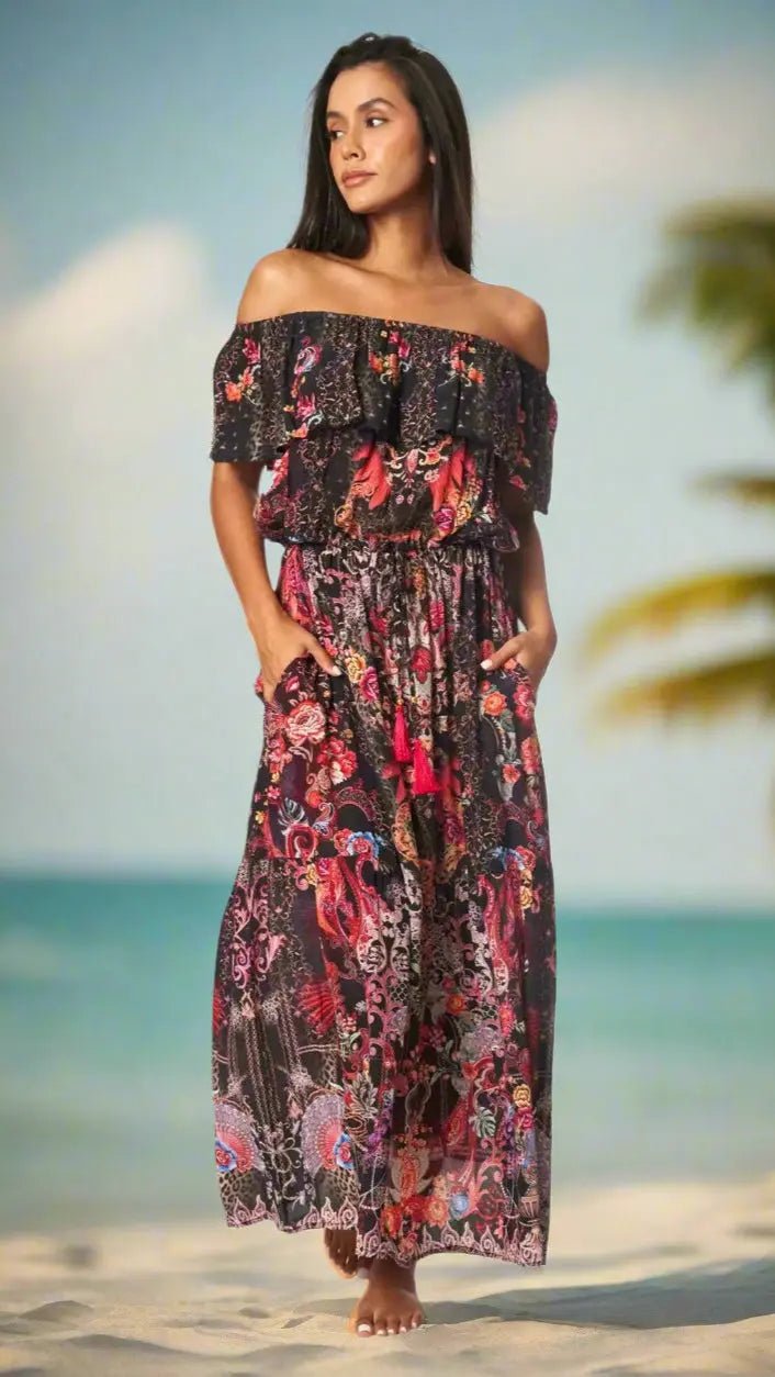 Off-Shoulder Animal-Print Maxi - Premium Resort Wear | Luxury Maxi Dress for Vacation & Cruise | Club Moda