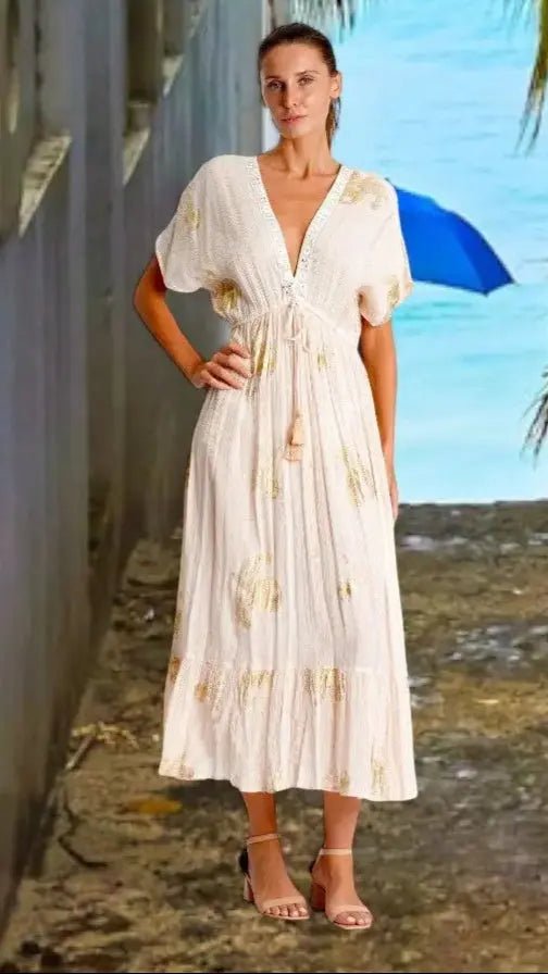 Long White Maxi Dress - Designer Maxi Dress | Elegant Kaftan Cover Up Dress | Club Moda USA