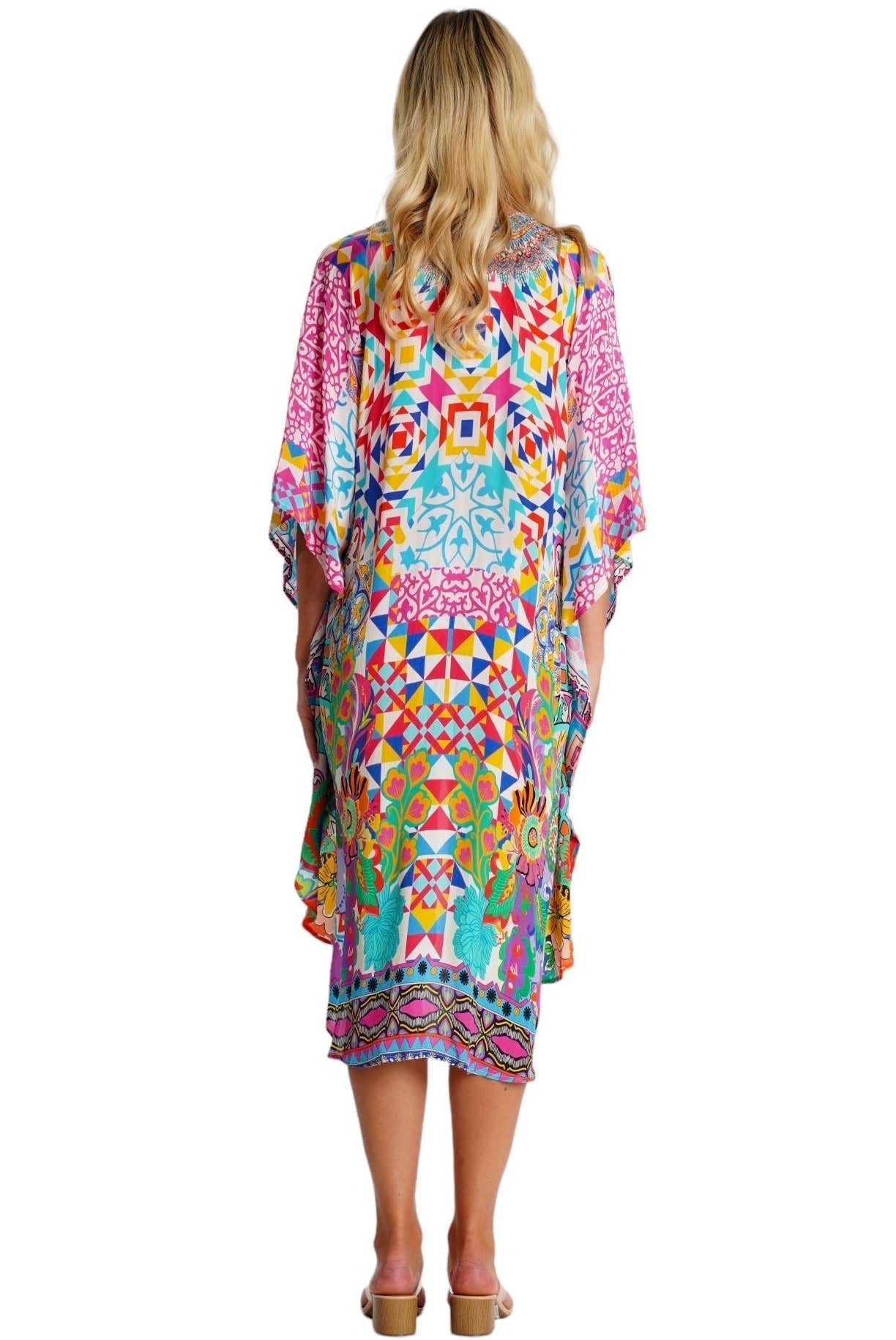 Tropical-print sarong beach cover-up, shown from another angle