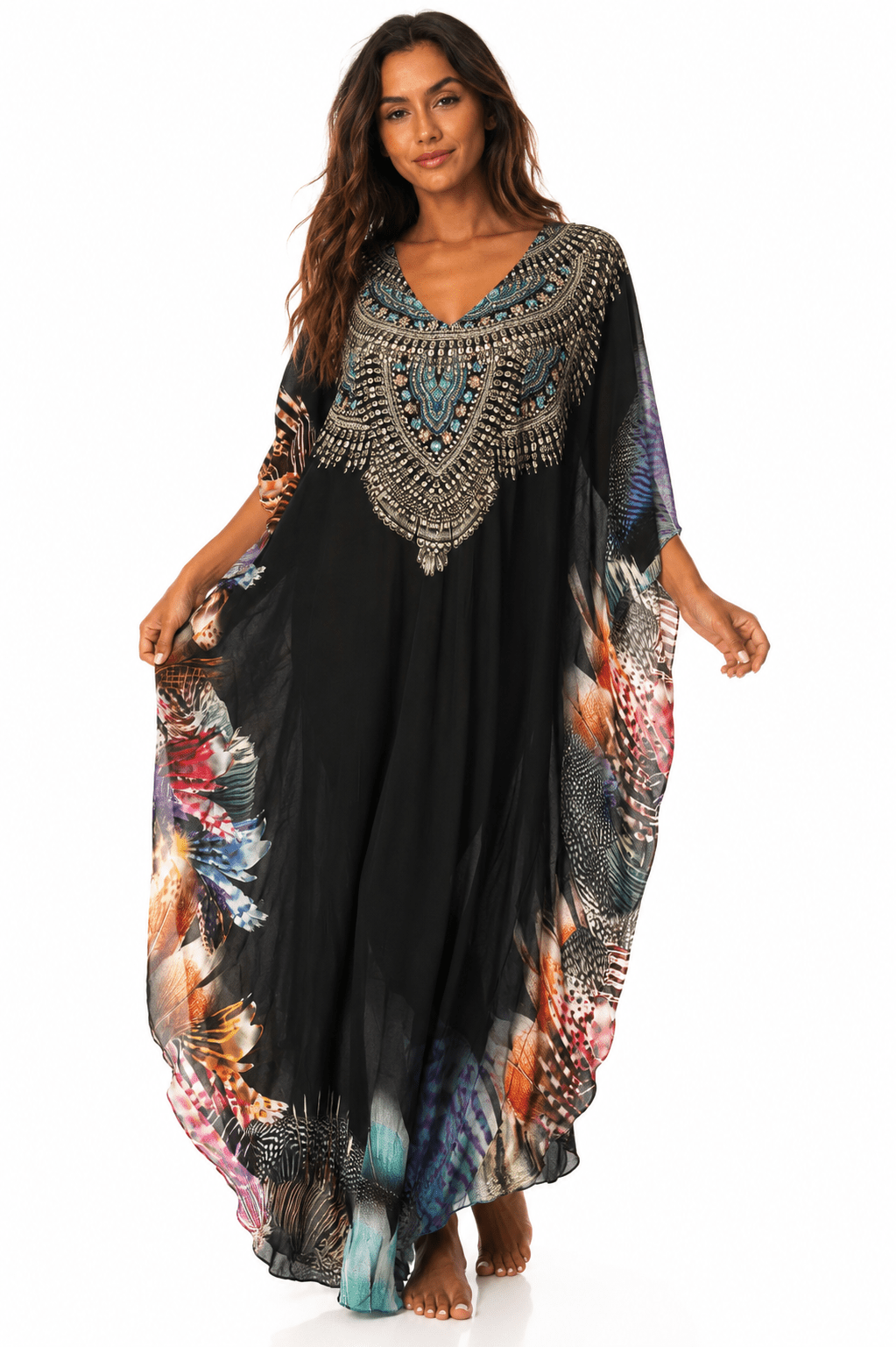 Maxi Caftan Cover-Up with Tassel Trim