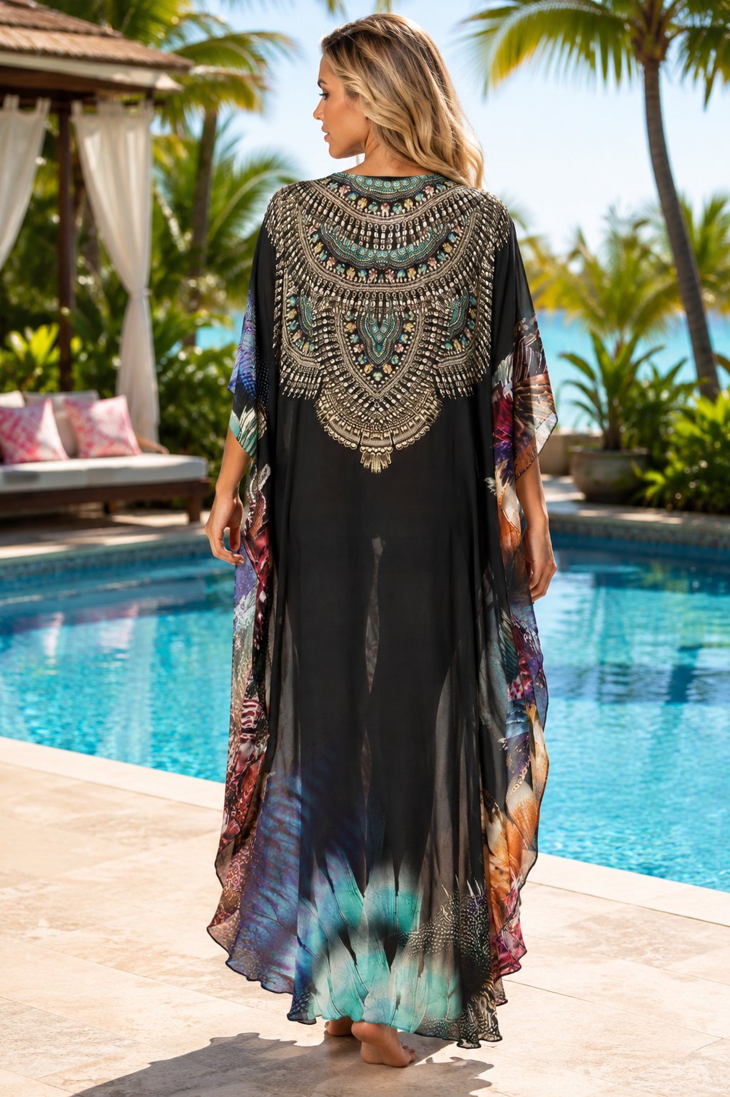 Maxi Caftan Cover-Up with Tassel Trim - Designer Caftan | Elegant Kaftan Cover Up Dress | Club Moda USA
