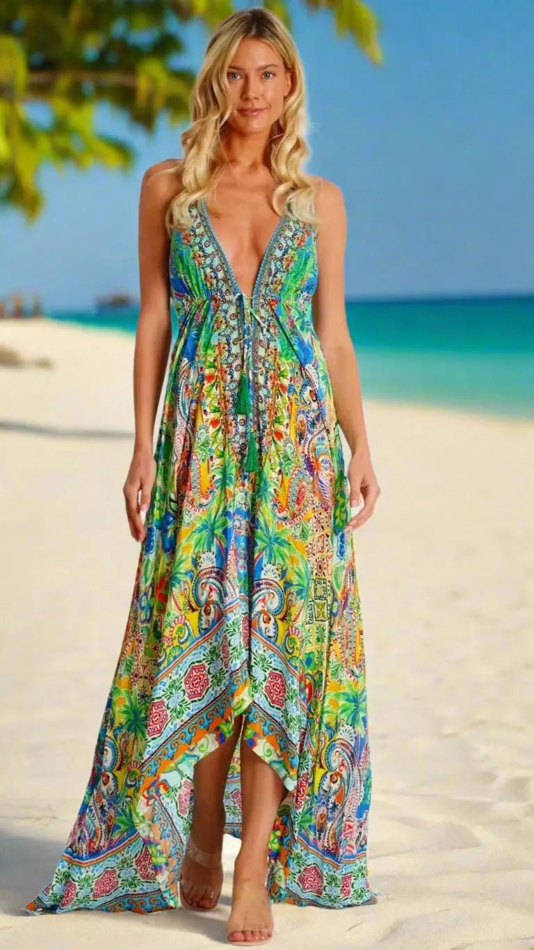 Maxi Resort Wear Dress - Designer Maxi Dress | Elegant Kaftan Cover Up Dress | Club Moda USA