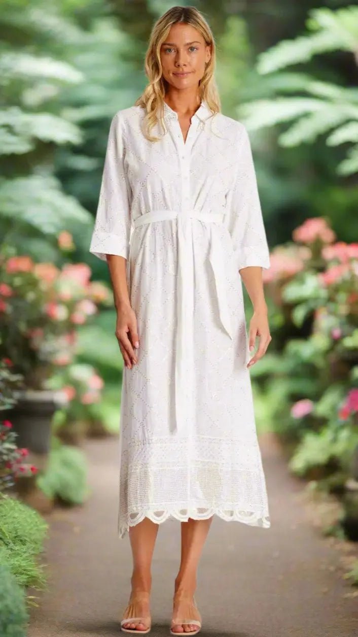 Maxi Shirt Dress — White - Designer Maxi Dress | Elegant Kaftan Cover Up Dress | Club Moda USA