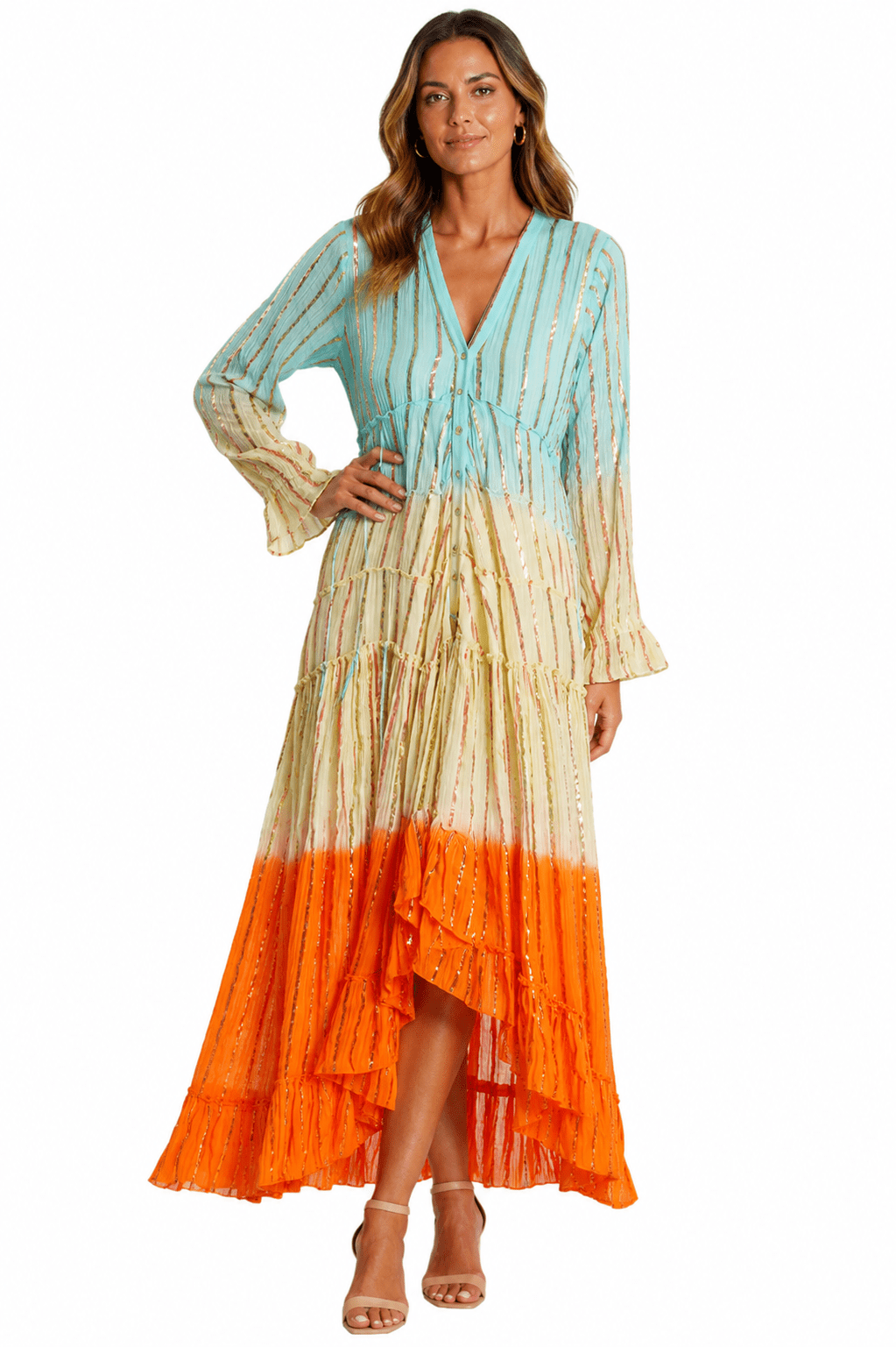 Ombre Button Front Shirt Dress