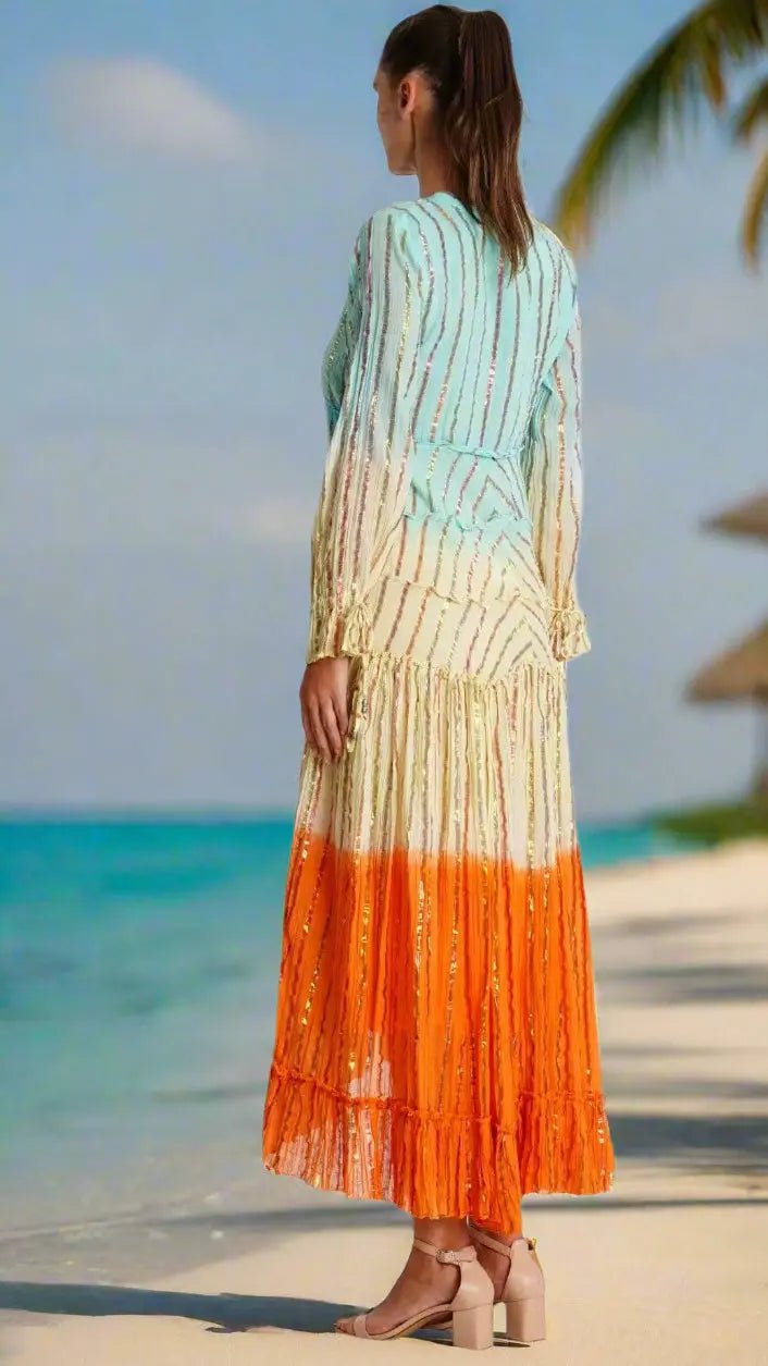 Ombre Button Front Shirt Dress - Designer Shirt Dress | Elegant Kaftan Cover Up Dress | Club Moda USA