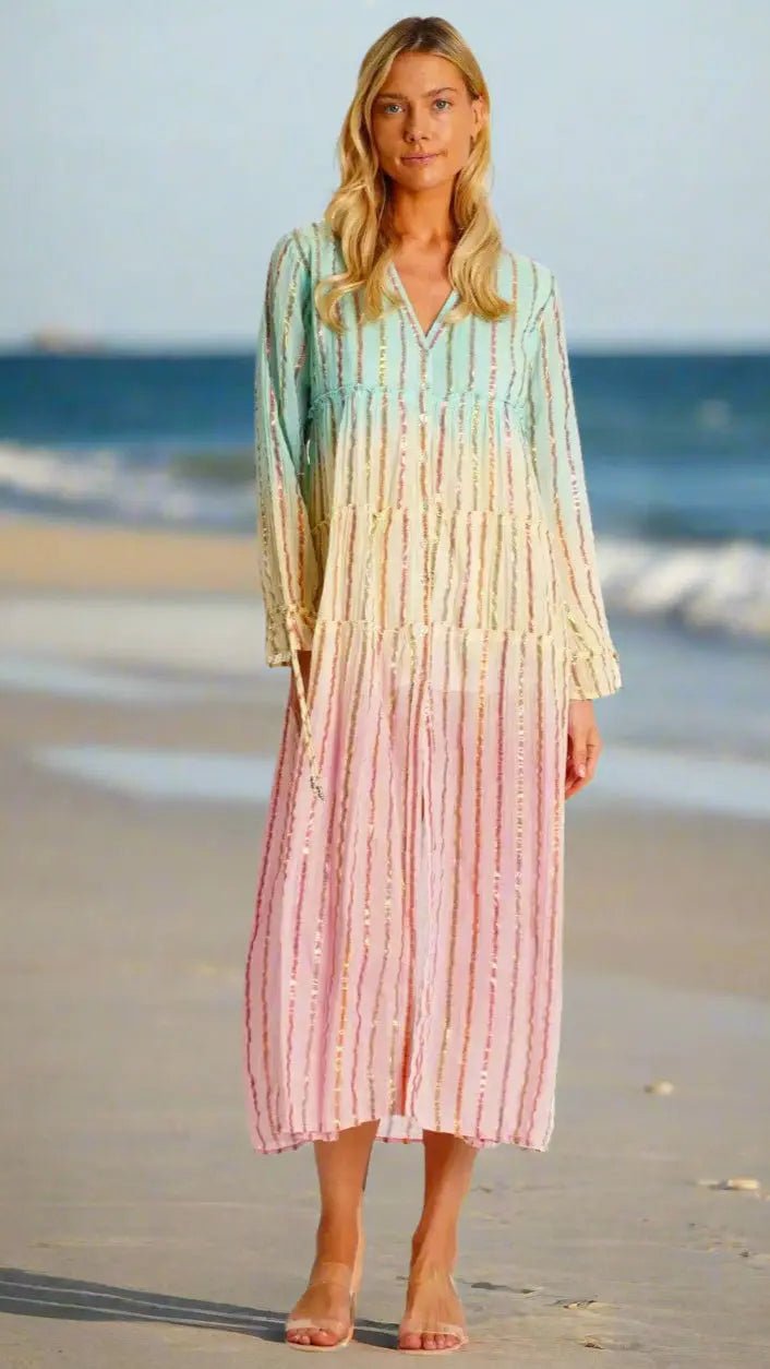 Ombre Button Front Shirt Dress — Embroidered Beach Cover Up - Premium Resort Wear | Luxury Shirt Dress for Vacation & Cruise | Club Moda