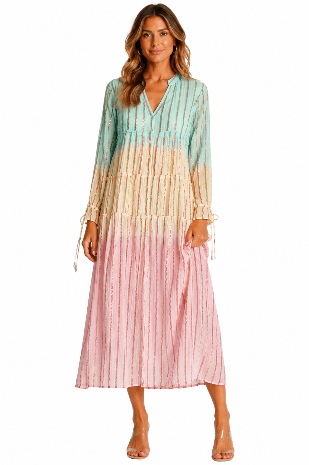 Ombre Embroidered Shirtdress Beach Cover-Up