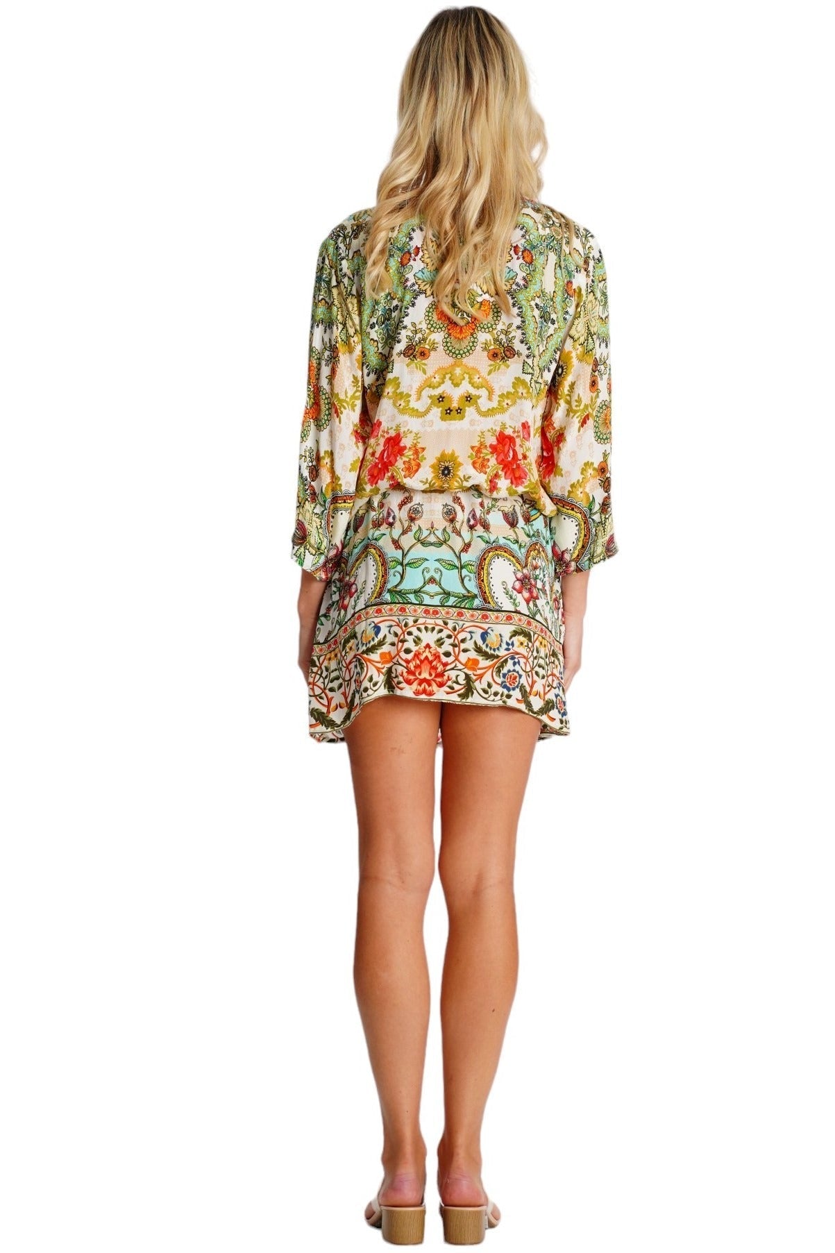 Pastel Botanical Mini Dress – Floral Print Resort Tunic Dress - Side View | Club Moda USA