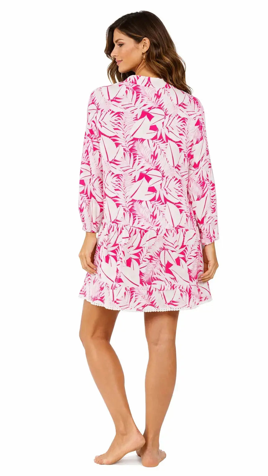 Pink Tropical Print Mini Dress – Luxury Resort Wear Vacation Dress Club Moda Mini Dress