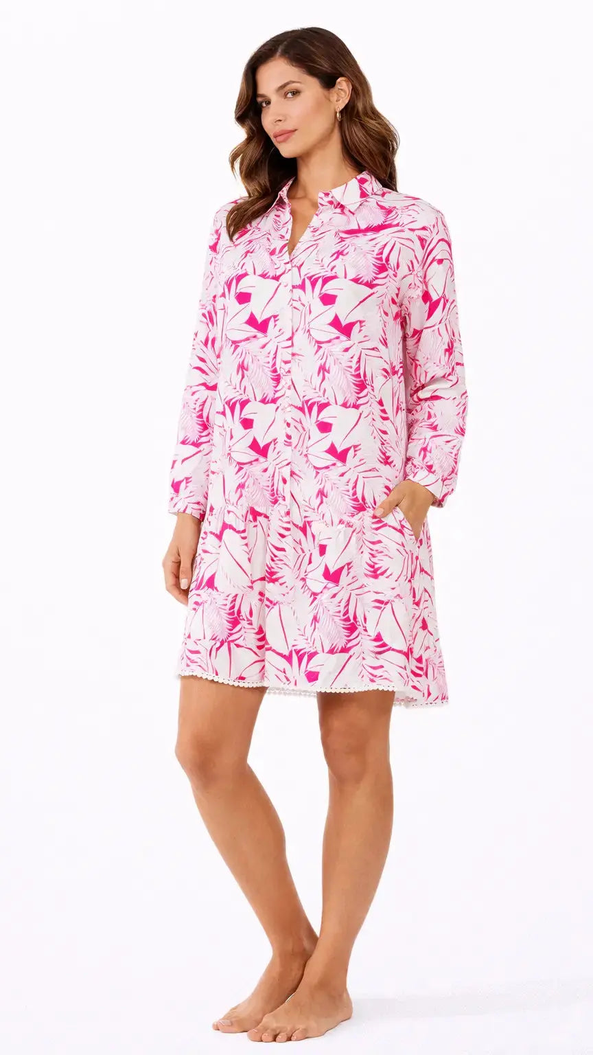 Pink Tropical Print Mini Dress – Luxury Resort Wear Vacation Dress Club Moda Mini Dress