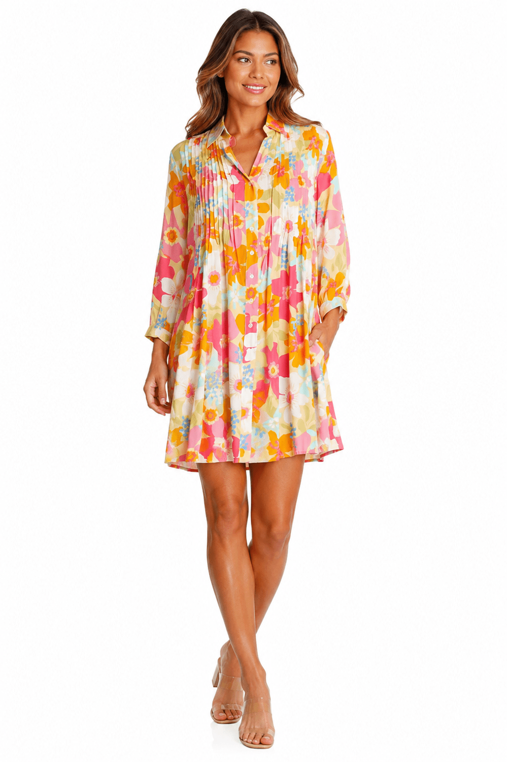 Pleated Mini Shirtdress Top