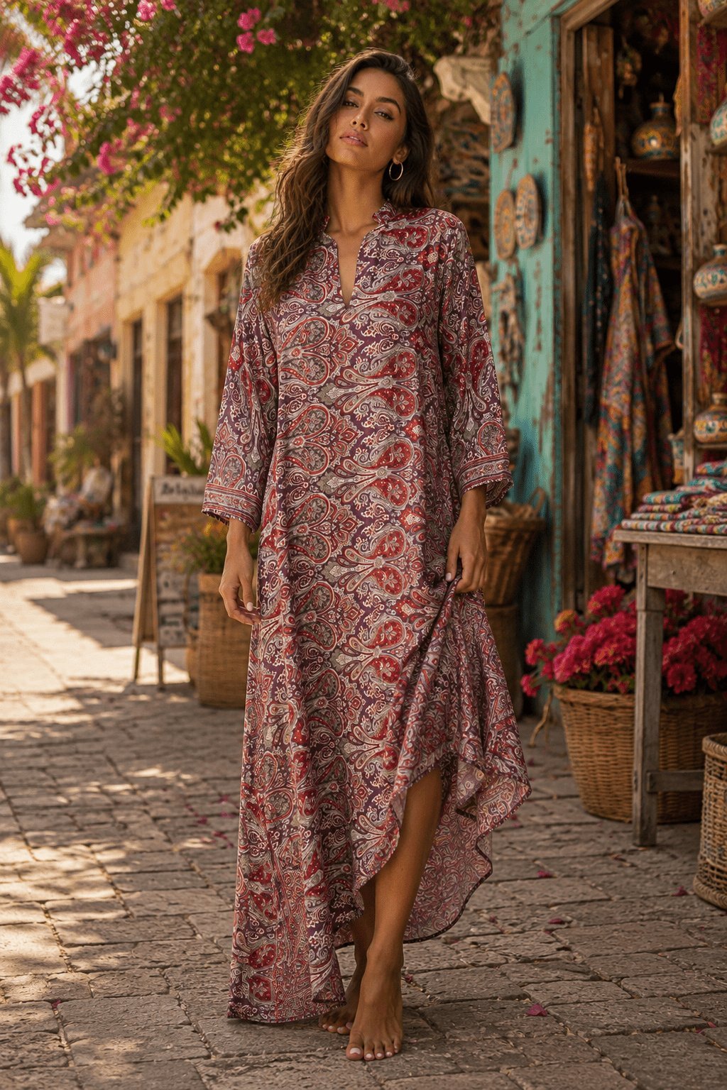 Positano Silk Floral Maxi Caftan - Premium Resort Wear | Luxury Caftan for Vacation & Cruise | Club Moda