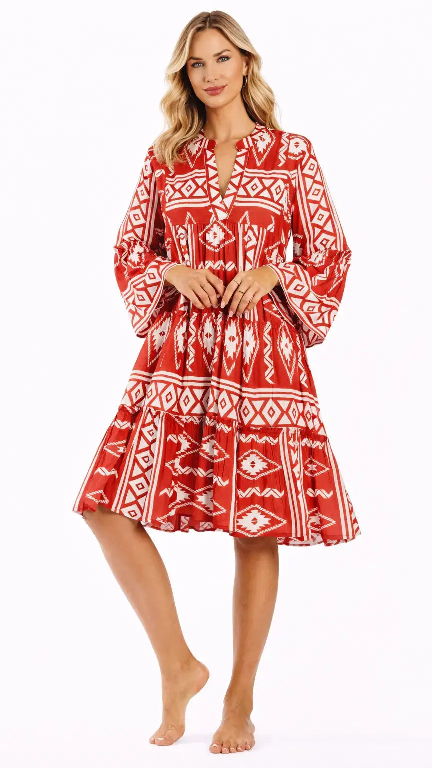 Red Boho Mini Dress | Resort Wear Vacation Dress for Island Travels Club Moda Mini Dress