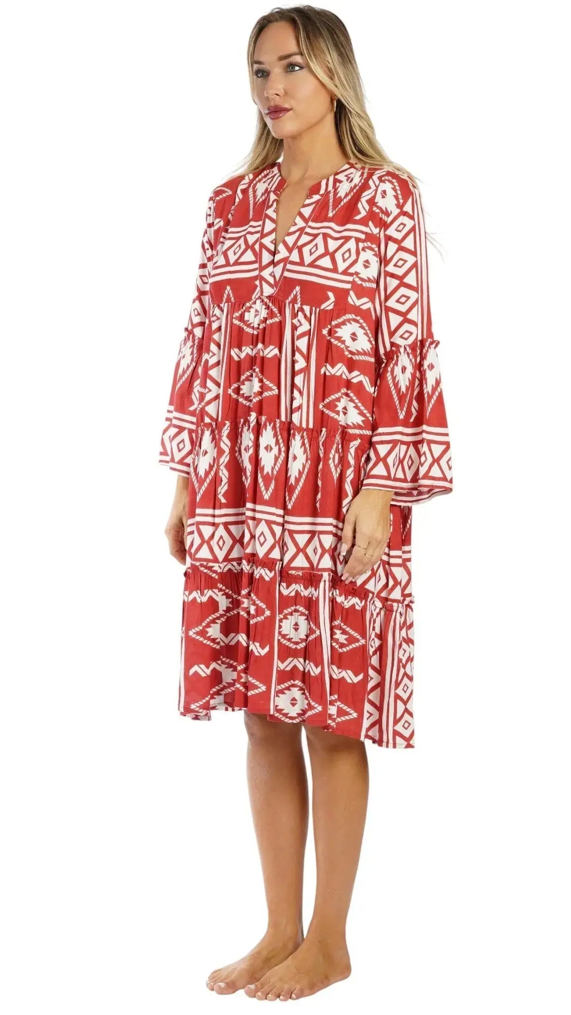 Red Boho Mini Dress | Resort Wear Vacation Dress for Island Travels Club Moda Mini Dress
