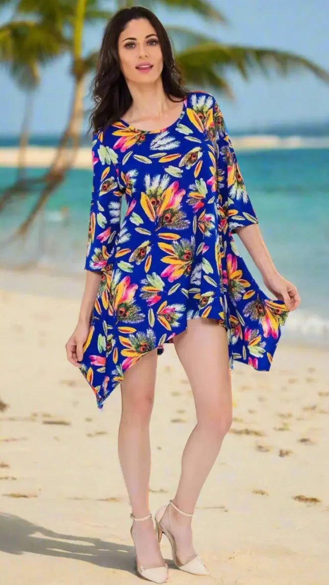 Shark-bite Asymmetrical Tropical Resort Knit Dress lamodaclothings