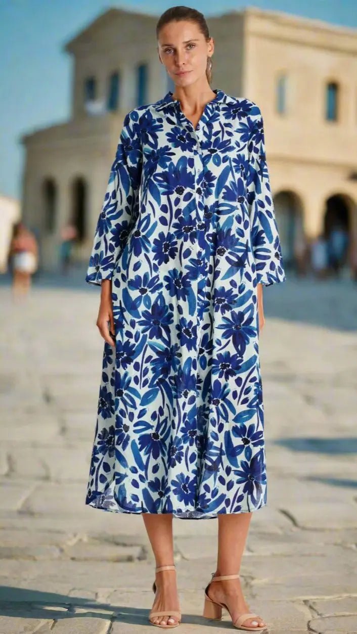 Shirt Dress with Pockets - Designer Shirt Dress | Elegant Kaftan Cover Up Dress | Club Moda USA