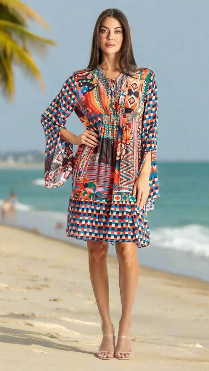 Short Mini Dresses for Summer - Designer Mini Dress | Elegant Kaftan Cover Up Dress | Club Moda USA
