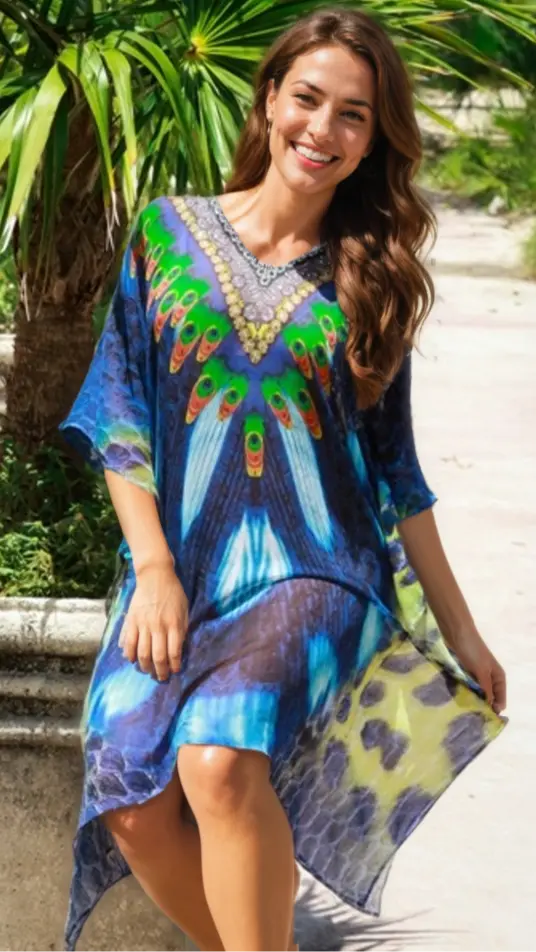 Short V-Neck Kaftan Beachwear Cover-Up - Premium Resort Wear | Luxury Caftan for Vacation & Cruise | Club Moda