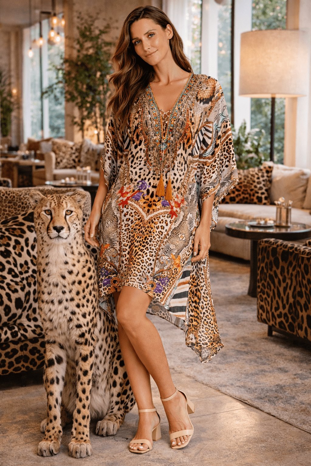 Signature Print Kaftan Dress – Beach Vacation Wear - Premium Resort Wear | Luxury Caftan for Vacation & Cruise | Club Moda