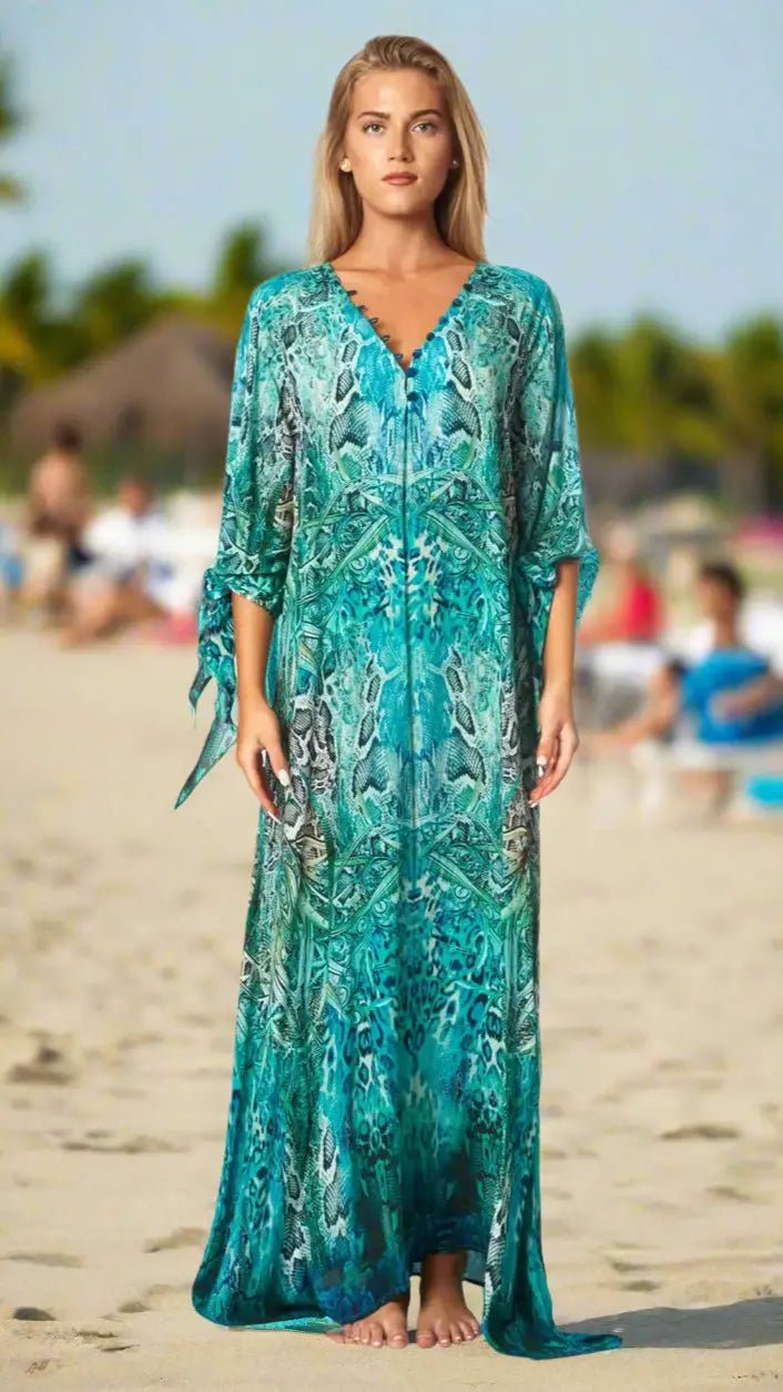 Snake Skin Maxi Kaftan Dress - Designer Caftan | Elegant Kaftan Cover Up Dress | Club Moda USA