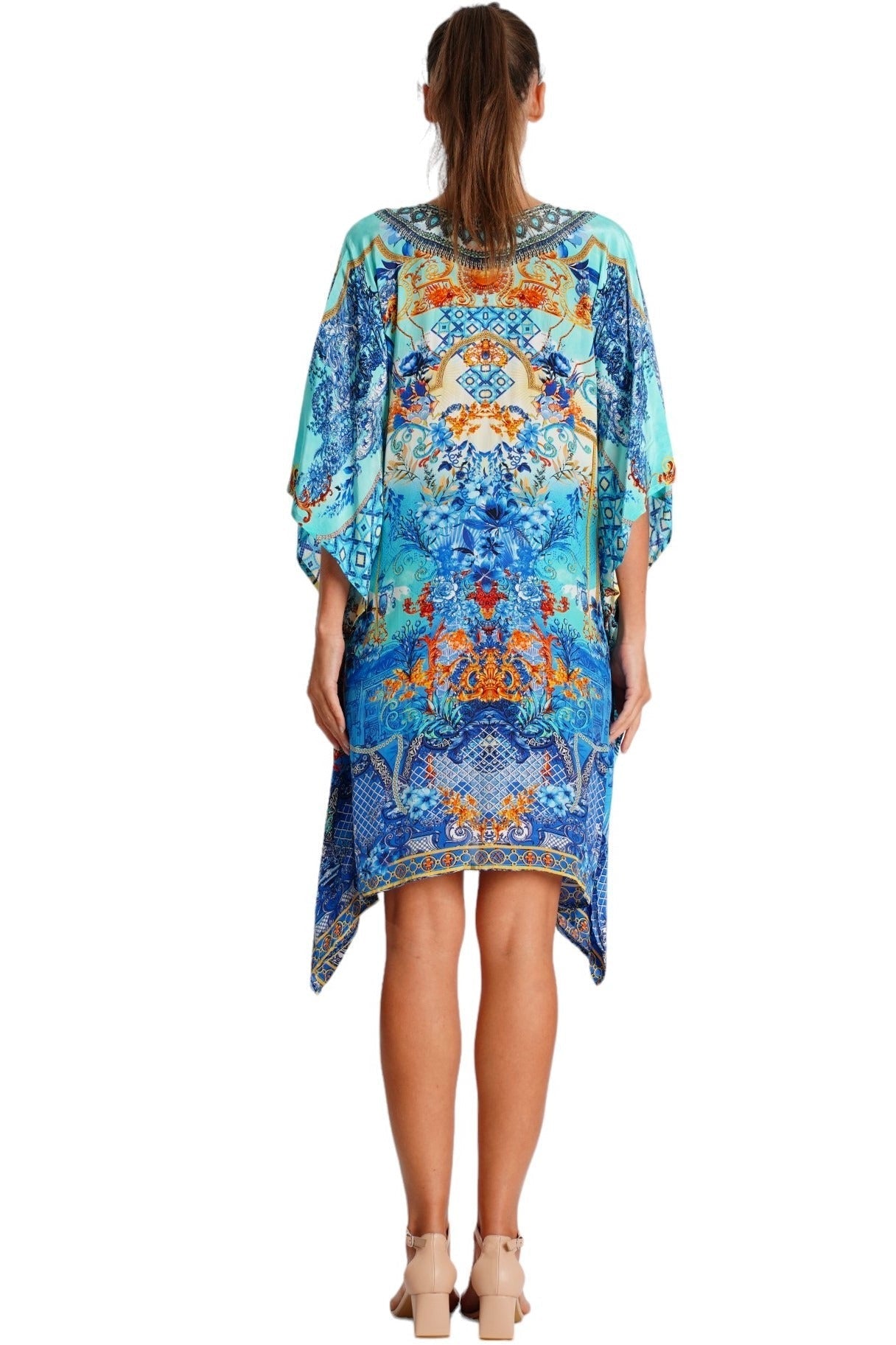 Statement-print kaftan dress, shown from another angle