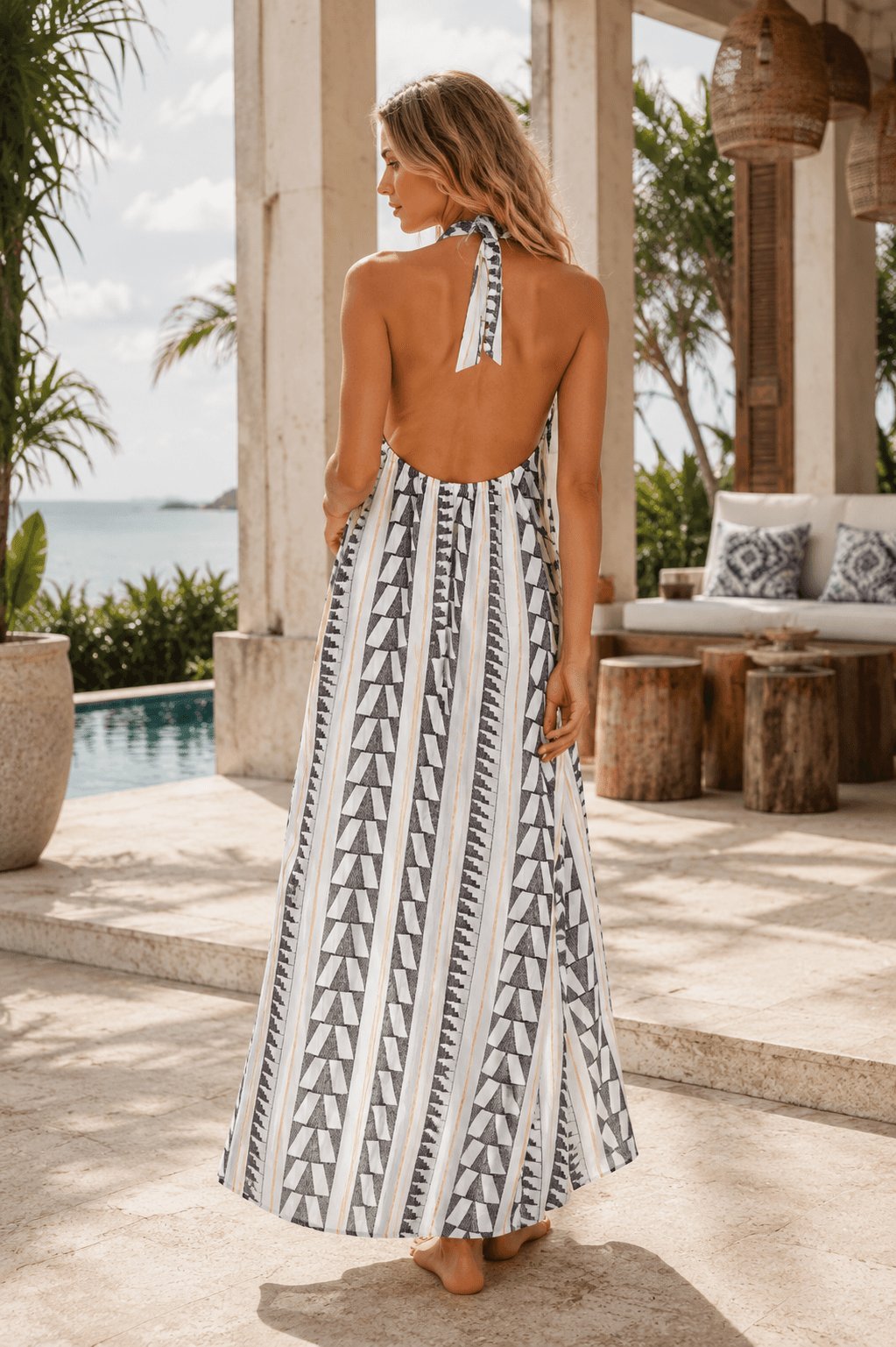Summer Halter Neck Dress - Designer Beach Dress | Elegant Kaftan Cover Up Dress | Club Moda USA