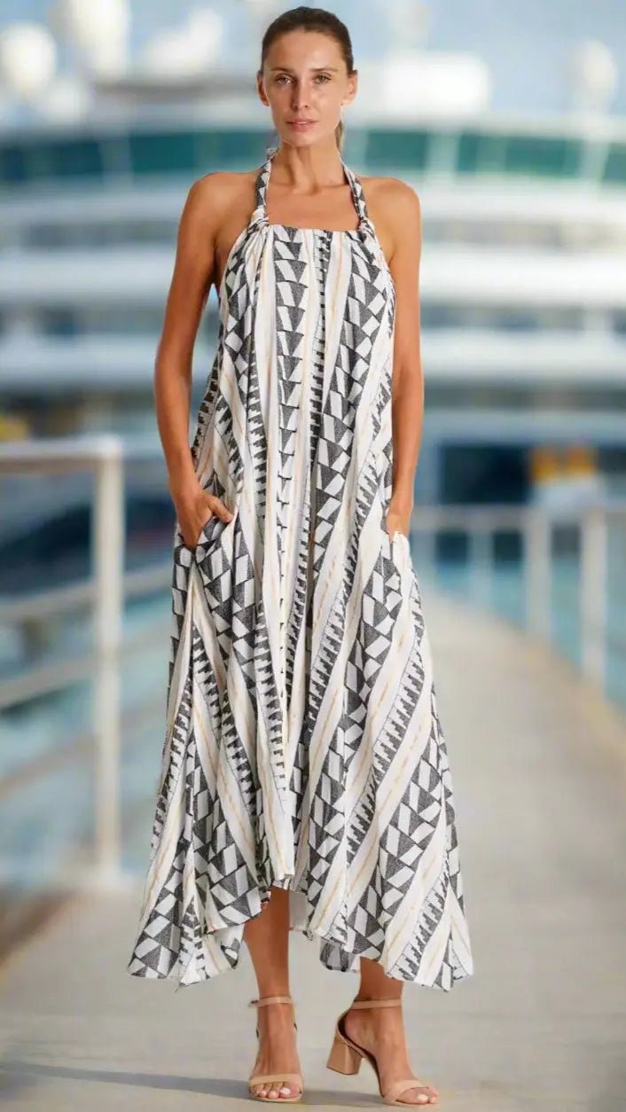 Summer Halter Neck Dress - Designer Beach Dress | Elegant Kaftan Cover Up Dress | Club Moda USA